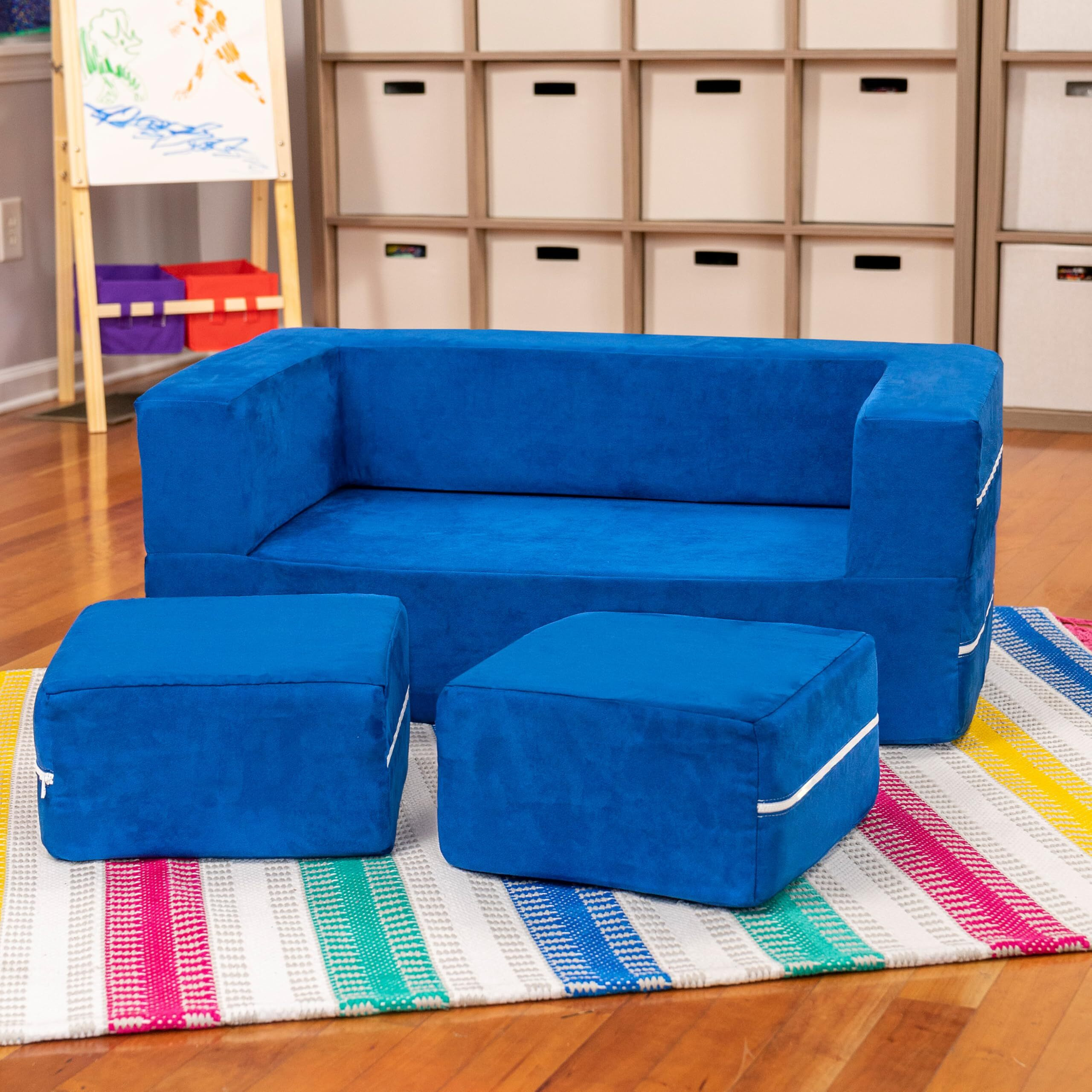 Jaxx Zipline Kids Modular Loveseat & Ottomans/Fold Out Lounger  Blueberry