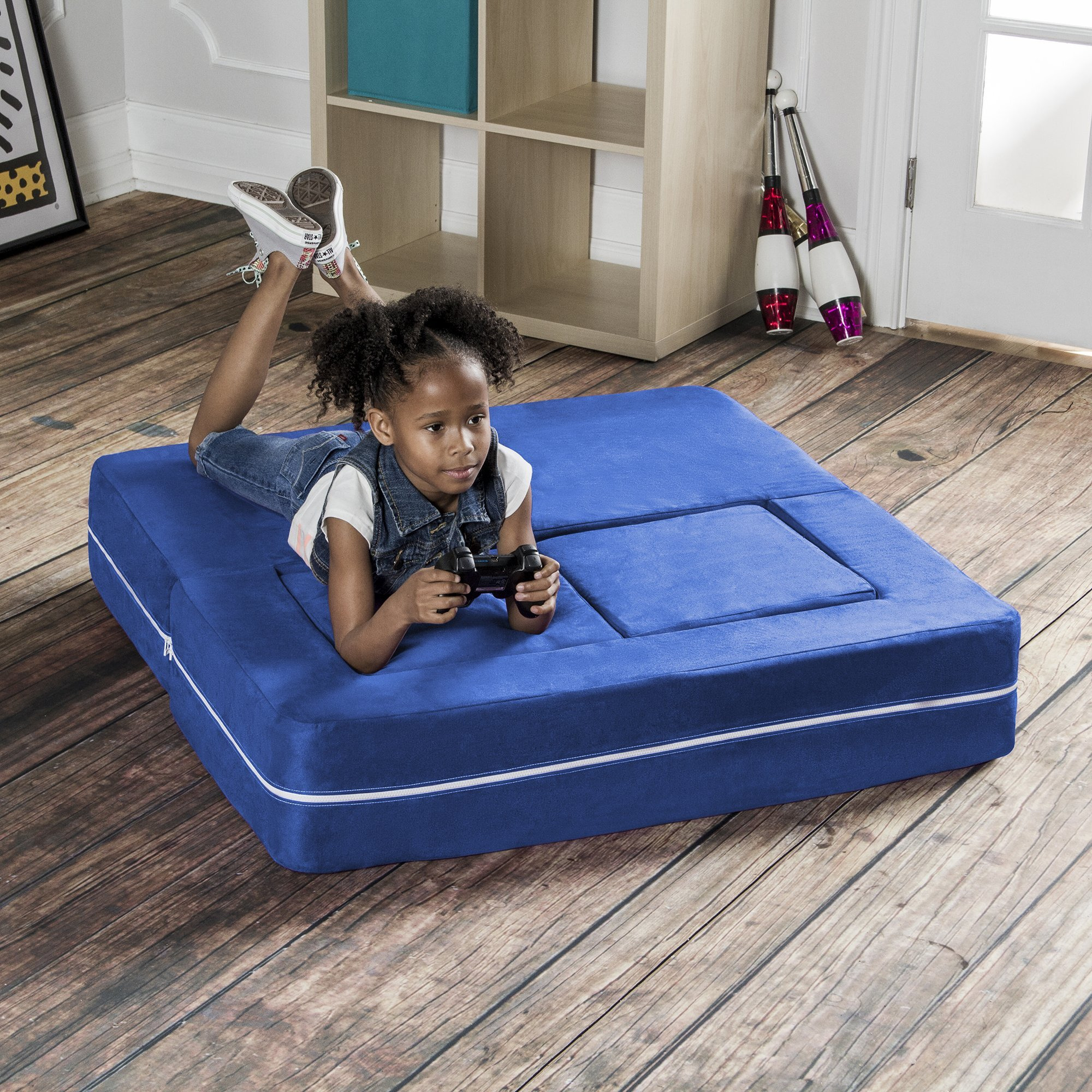 Jaxx Zipline Kids Modular Loveseat & Ottomans/Fold Out Lounger  Blueberry
