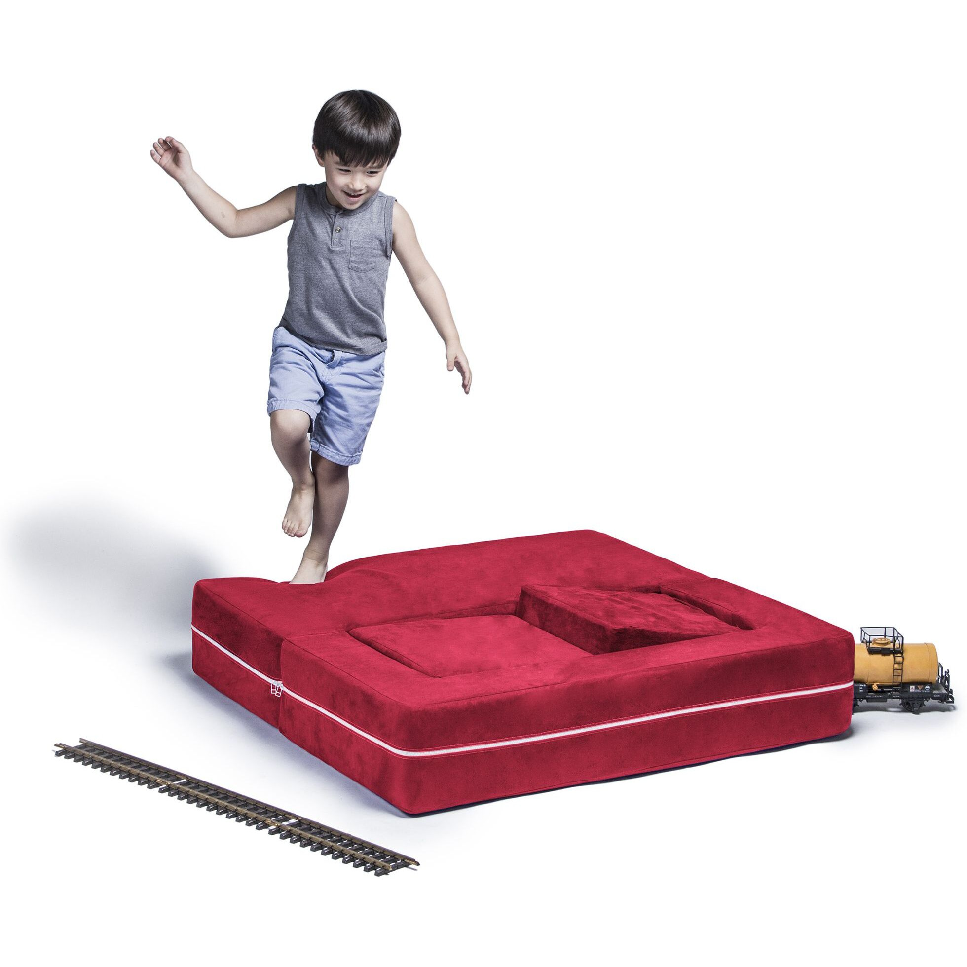 Jaxx Zipline Modular Kids Loveseat & Ottomans  Cherry