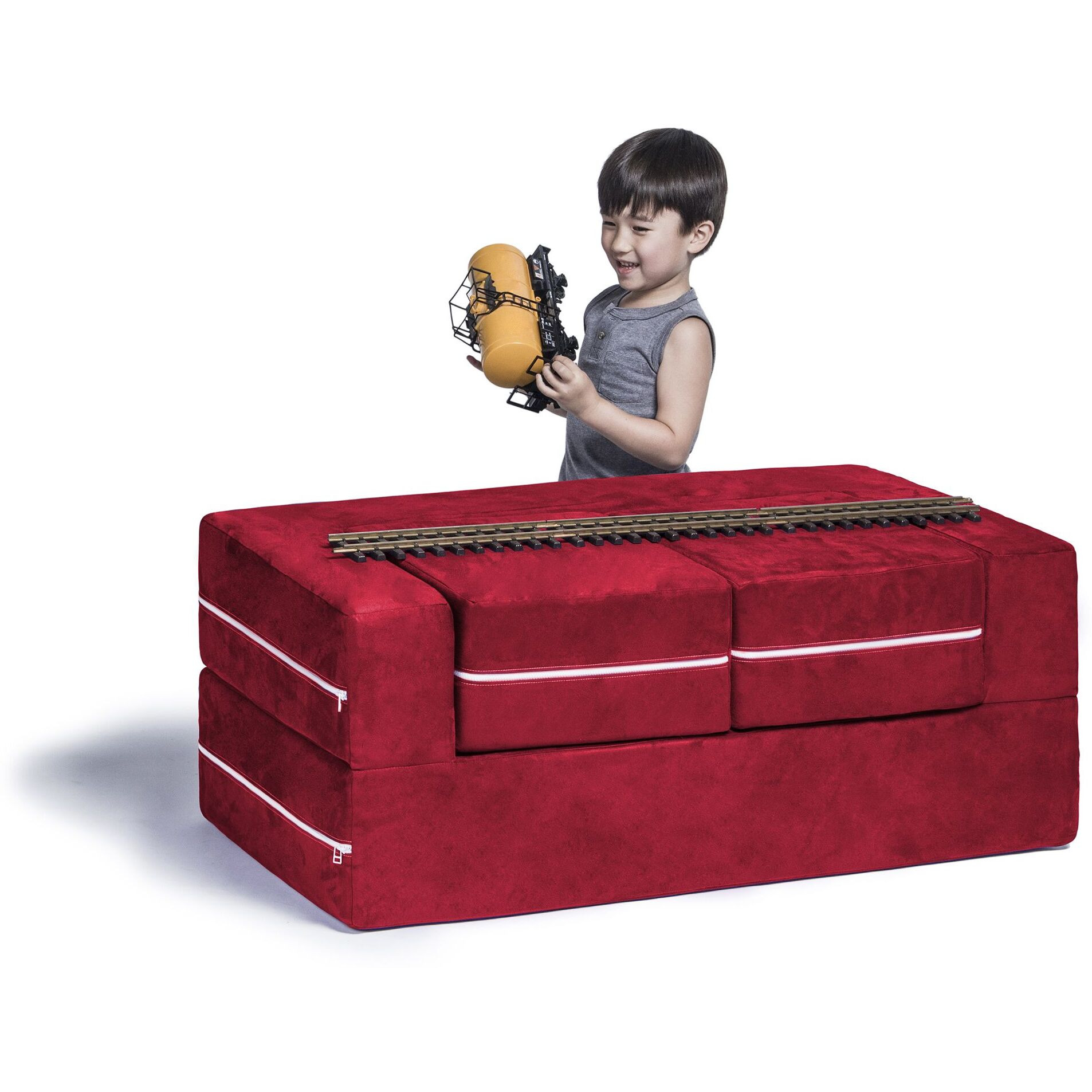 Jaxx Zipline Modular Kids Loveseat & Ottomans  Cherry