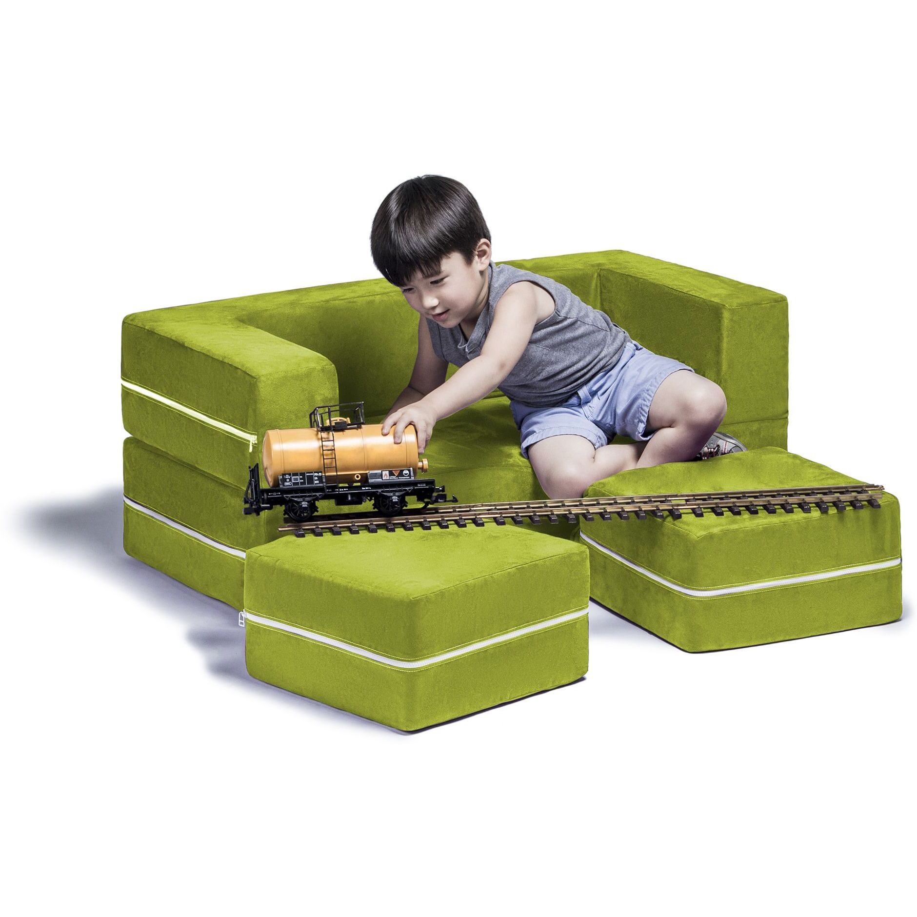 Jaxx Zipline Modular Kids Loveseat & Ottomans  Lime
