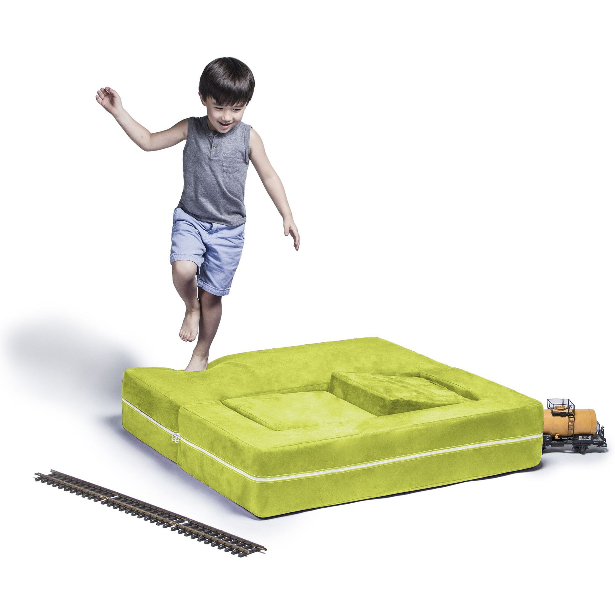 Jaxx Zipline Modular Kids Loveseat & Ottomans  Lime