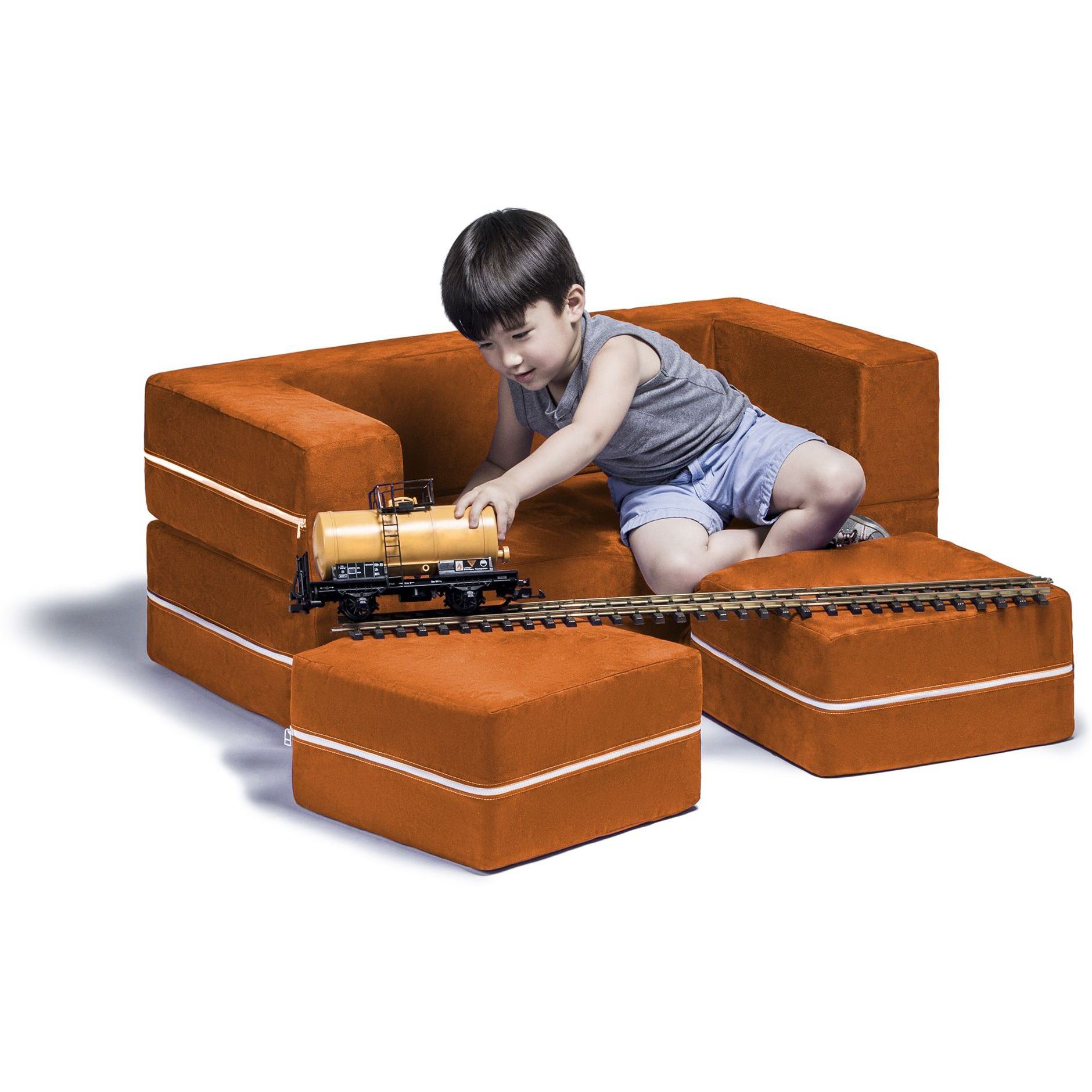 Jaxx Zipline Modular Kids Loveseat & Ottomans  Mandarin