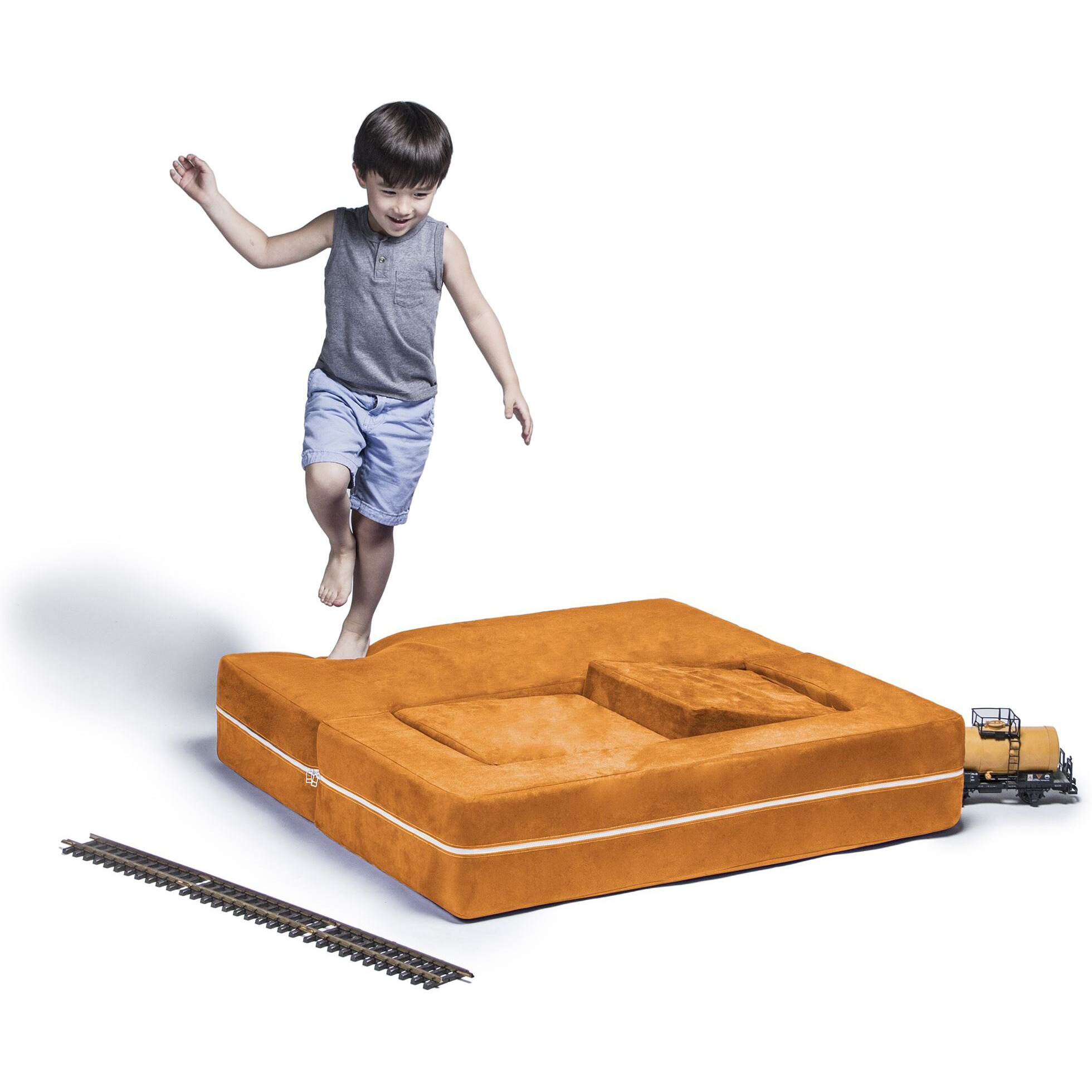 Jaxx Zipline Modular Kids Loveseat & Ottomans  Mandarin