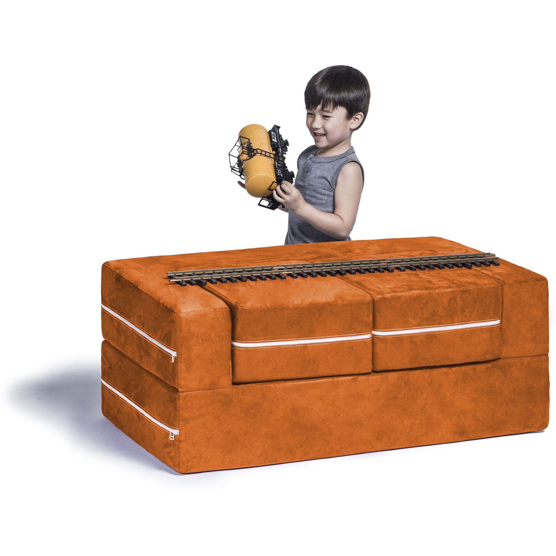 Jaxx Zipline Modular Kids Loveseat & Ottomans  Mandarin