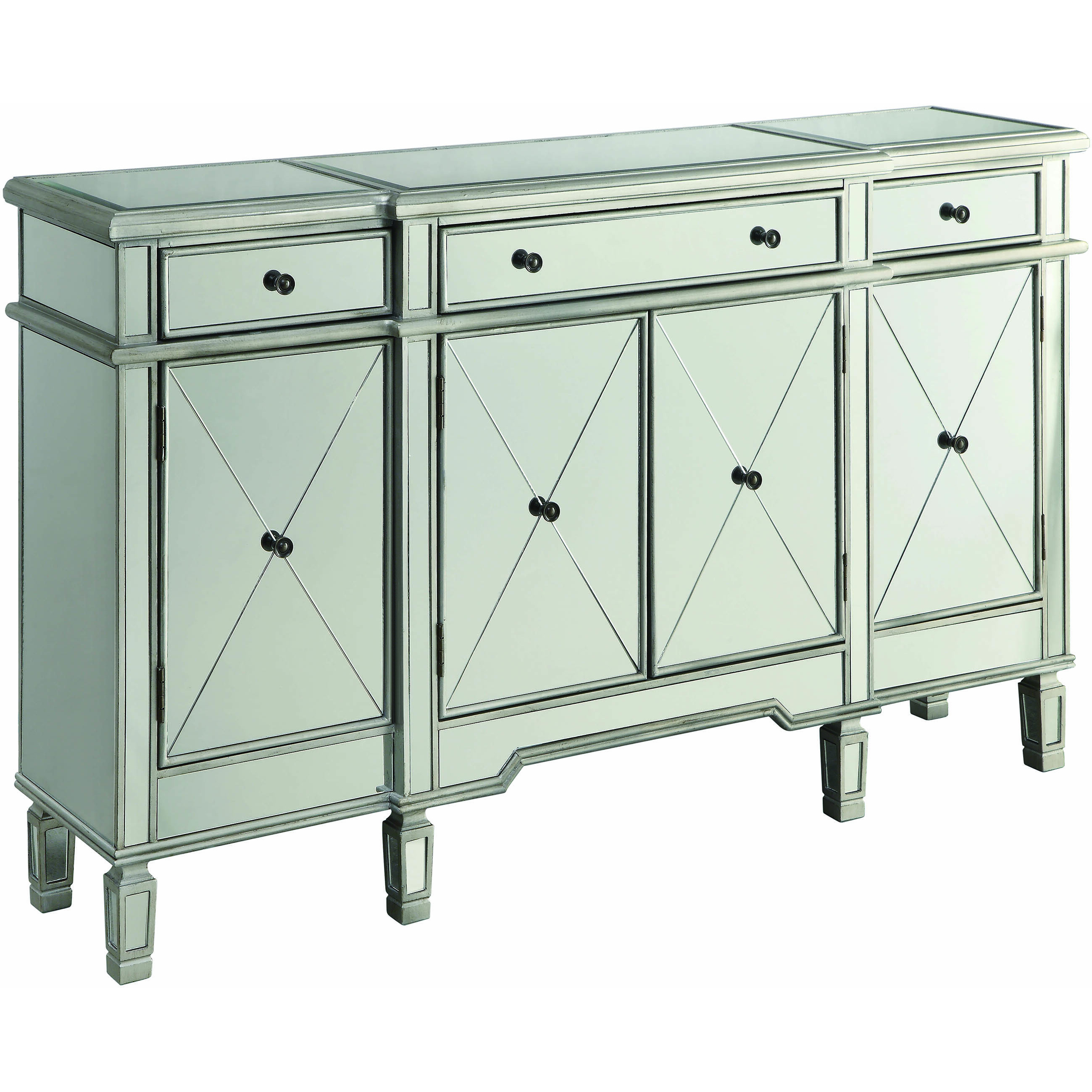 Transitional Mirror And Silver Wine Cabinet