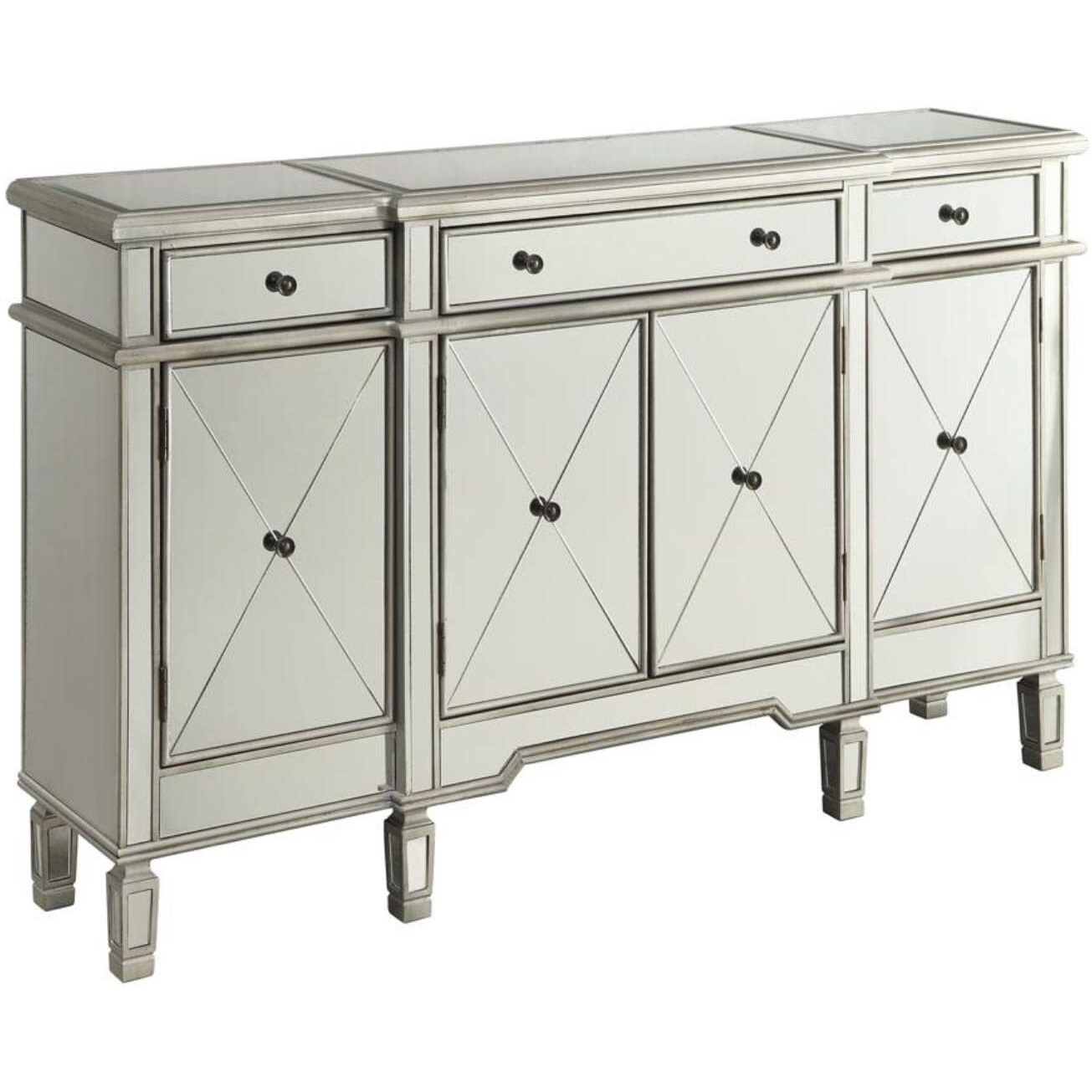 Transitional Mirror And Silver Wine Cabinet