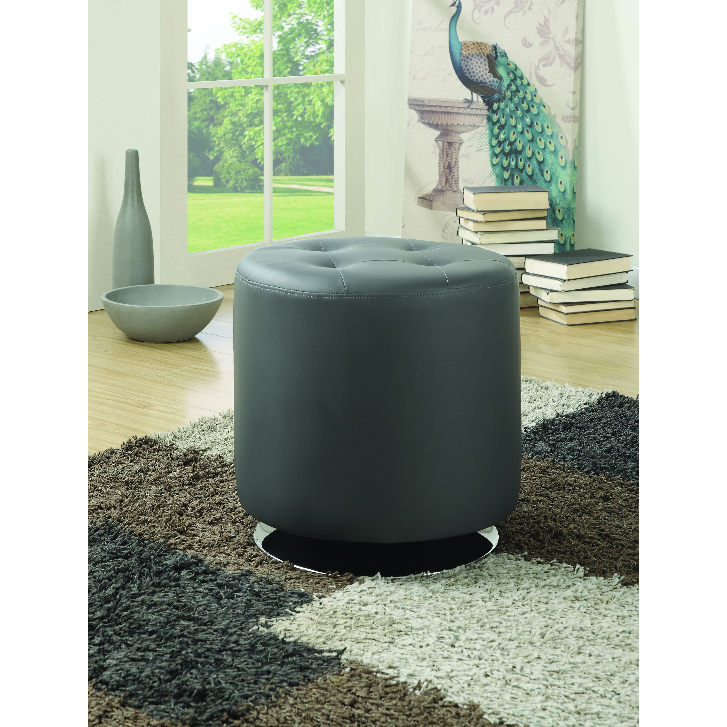 Contemporary Grey Round Ottoman