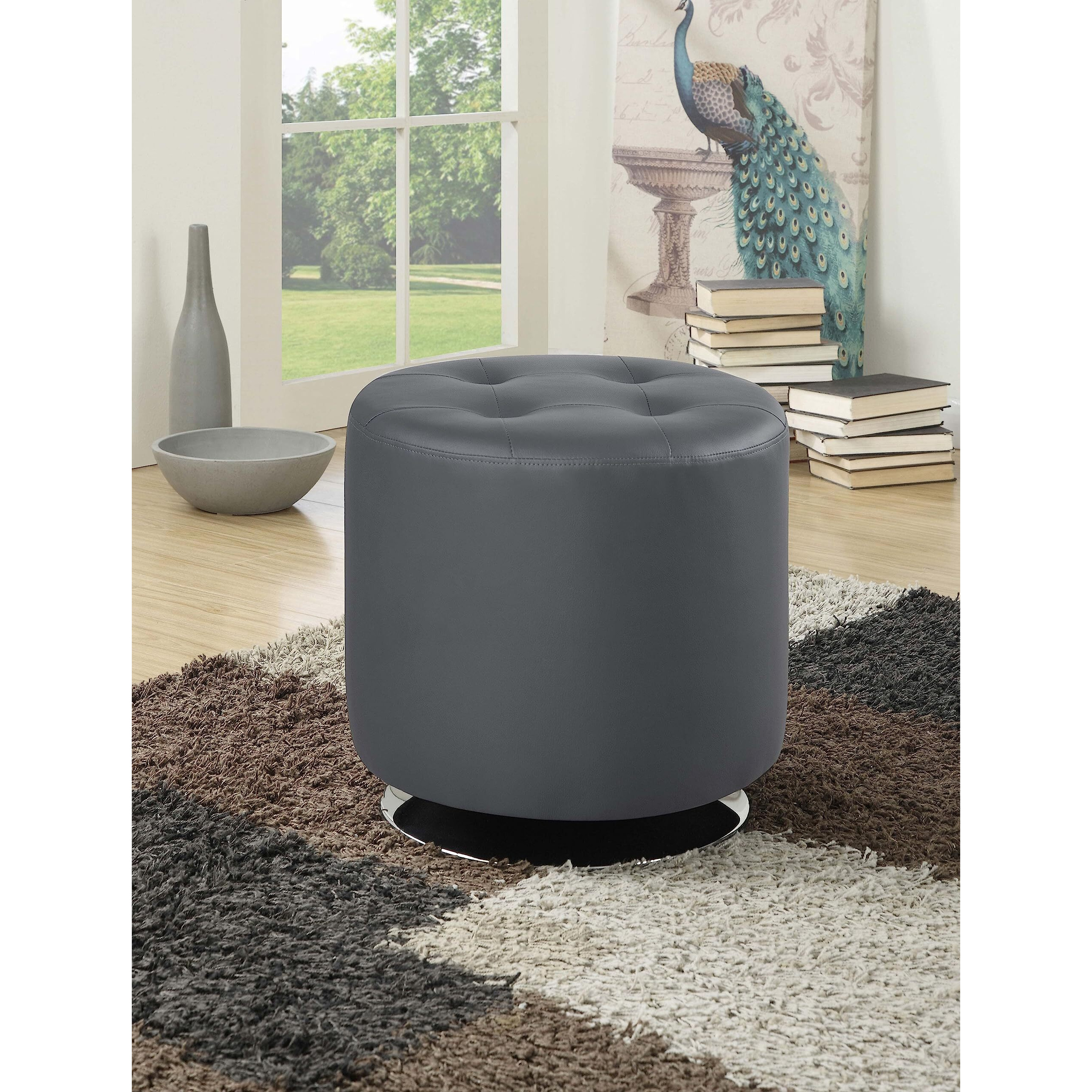 Contemporary Grey Round Ottoman