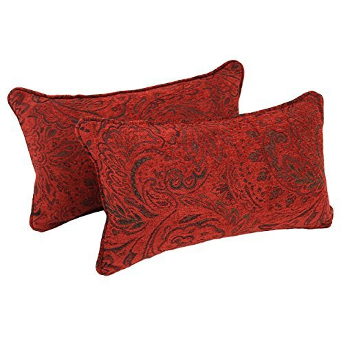 20-Inch By 12-Inch Double-Corded Patterned Jacquard Chenille Back Support Pillows With Inserts (Set Of 2)