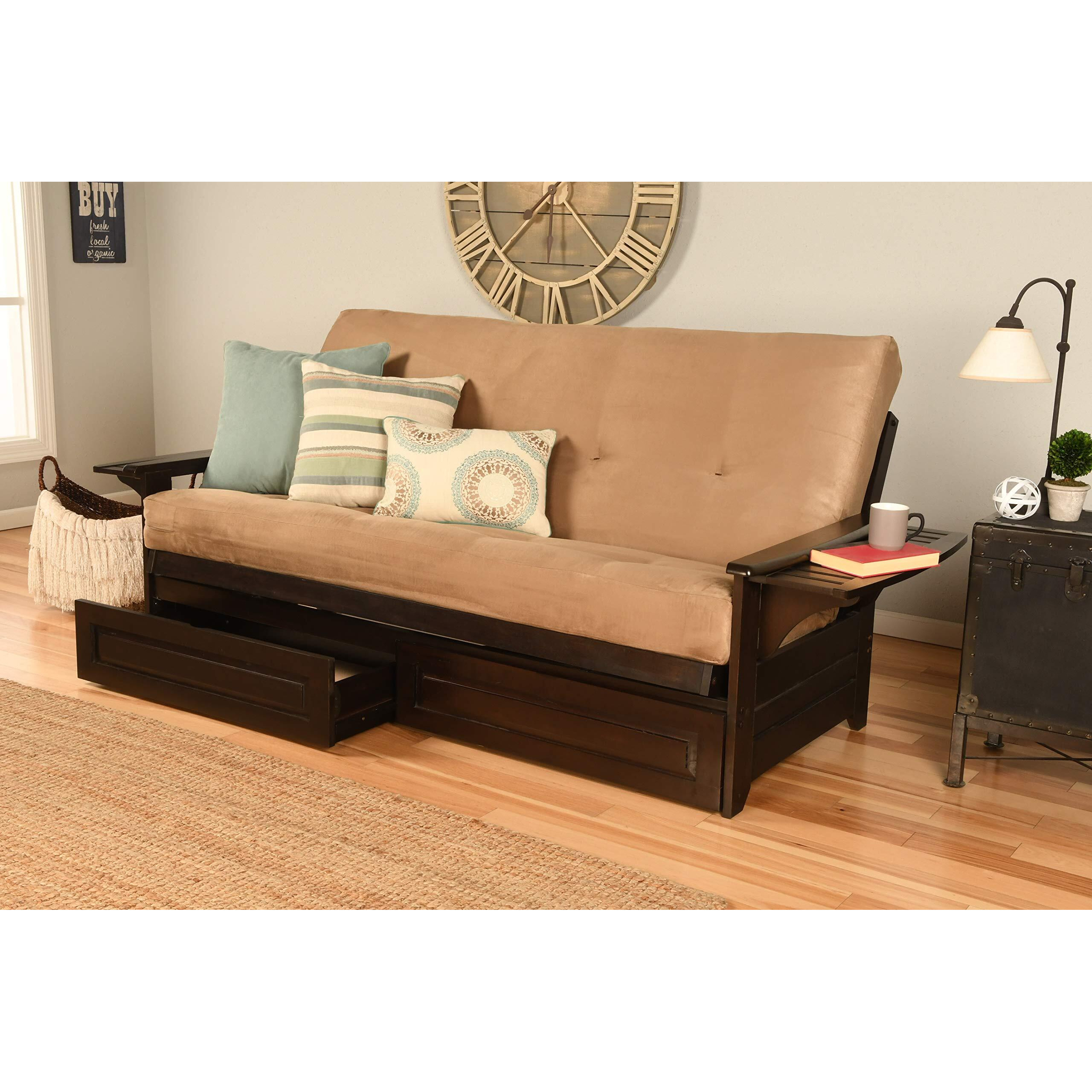 Phoenix Frame-Espresso Finish-Suede Peat Mattress-Storage Drawers
