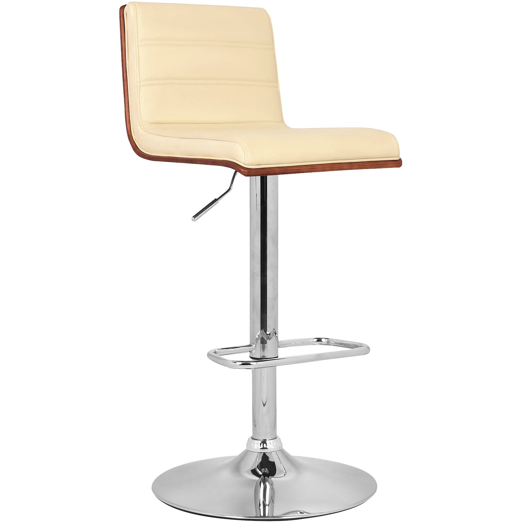 Armen Living Aubrey Barstool Chrome Base Finish With Cream Faux Leather And Walnut Back