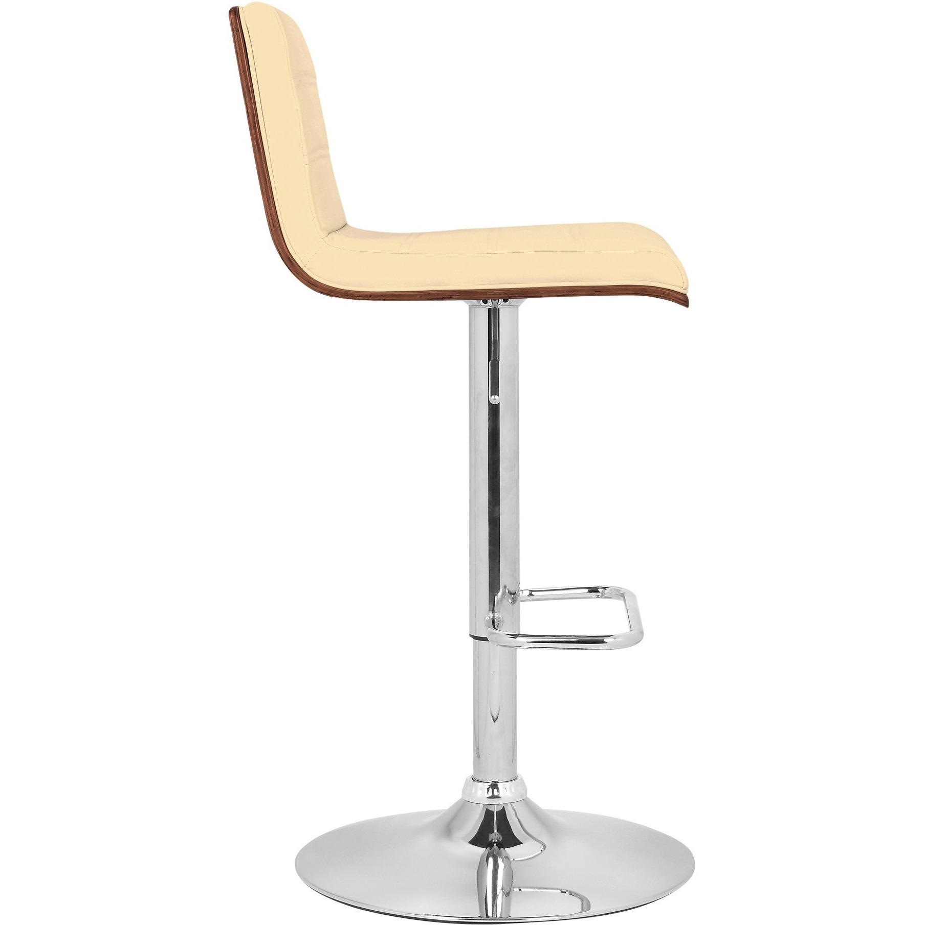 Armen Living Aubrey Barstool Chrome Base Finish With Cream Faux Leather And Walnut Back