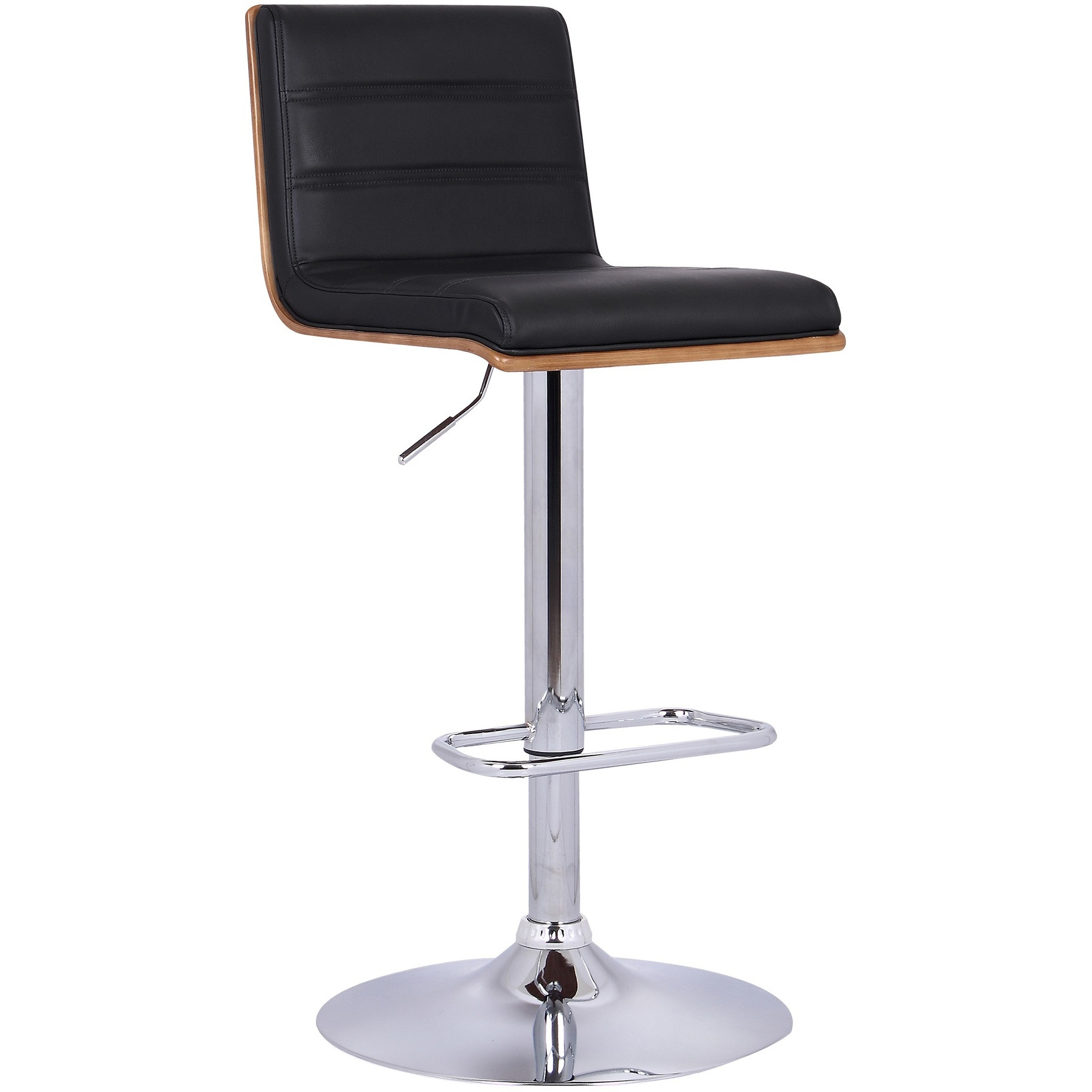 Armen Living Aubrey Barstool Chrome Base Finish With Black Faux Leather And Walnut Back