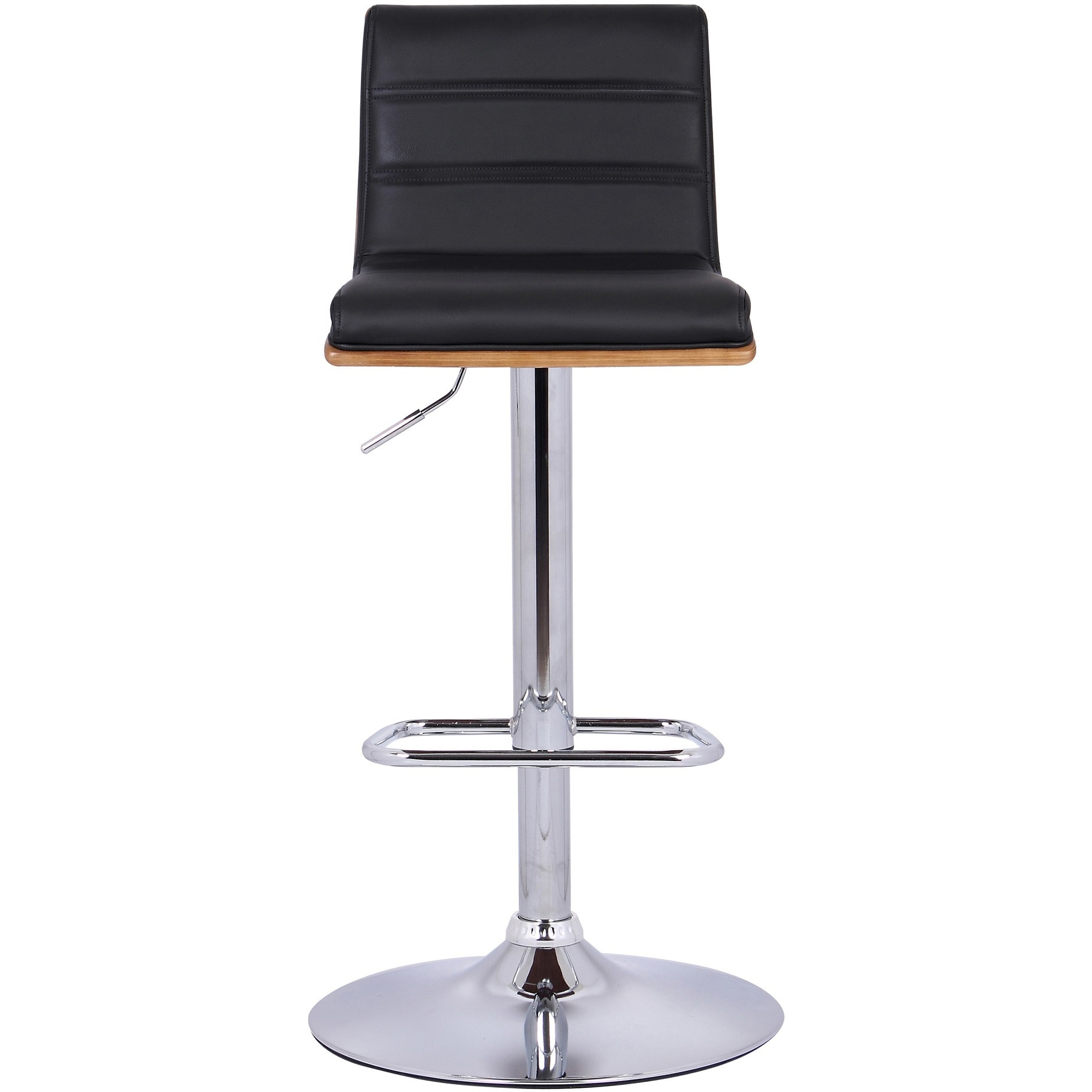 Armen Living Aubrey Barstool Chrome Base Finish With Black Faux Leather And Walnut Back