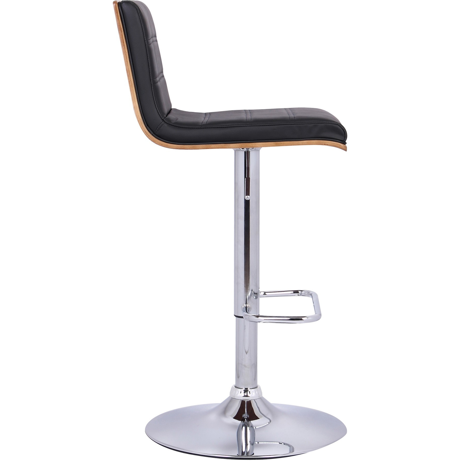 Armen Living Aubrey Barstool Chrome Base Finish With Black Faux Leather And Walnut Back