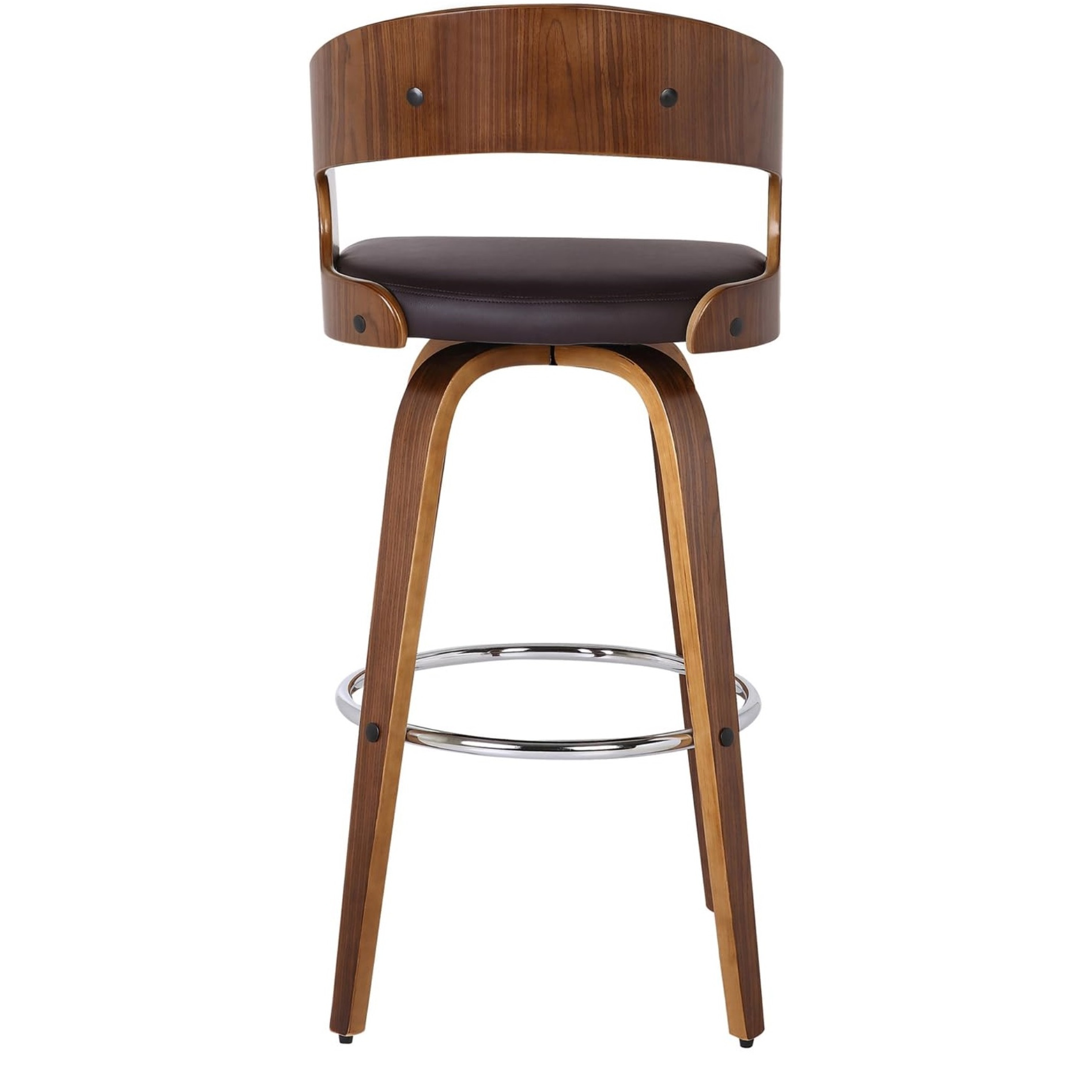 Armen Living Shelly 30"" Bar Height Barstool In Walnut Wood Finish With Brown Pu