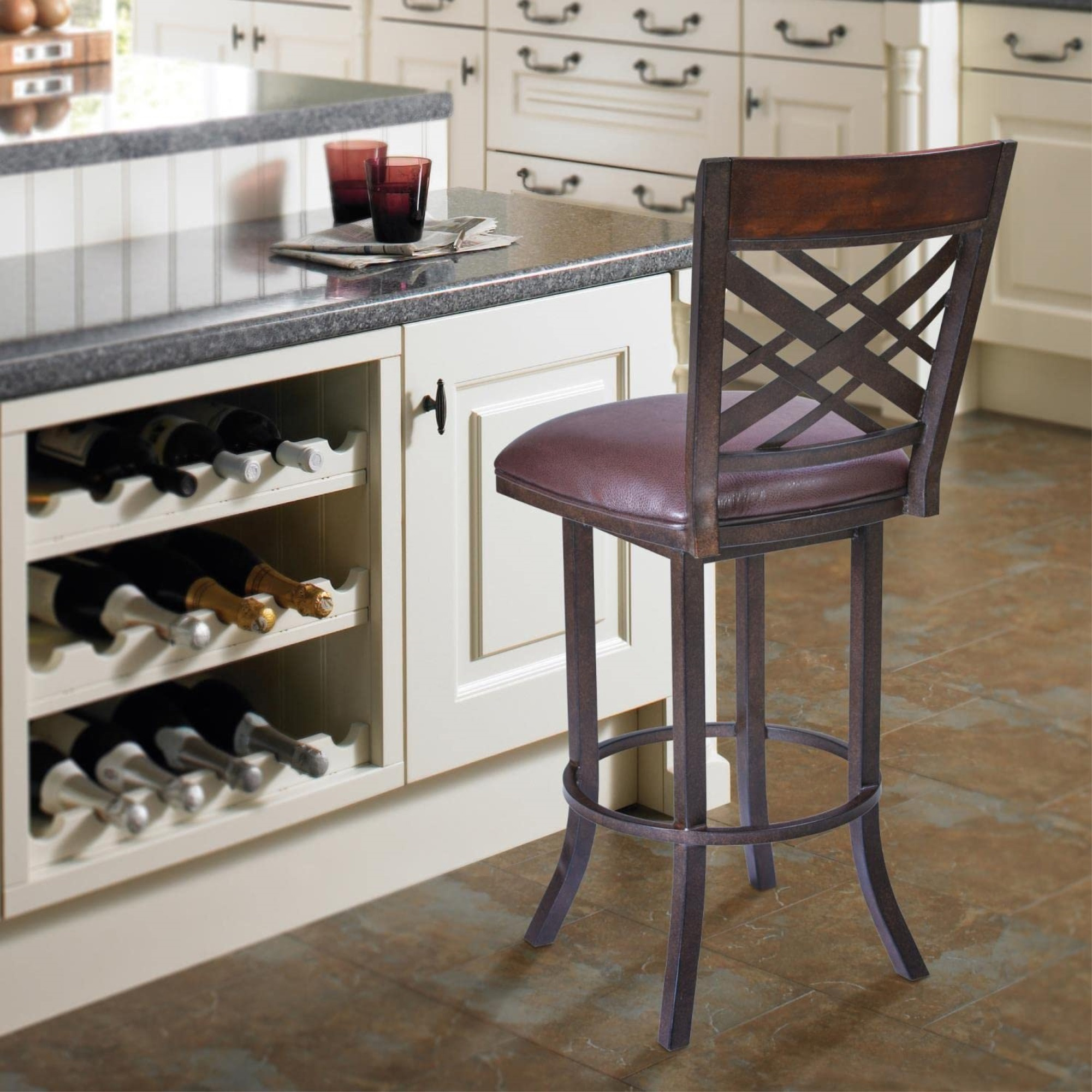 Tahiti  30"" Barstool In Auburn Bay Finish With Brown Pu Upholstery