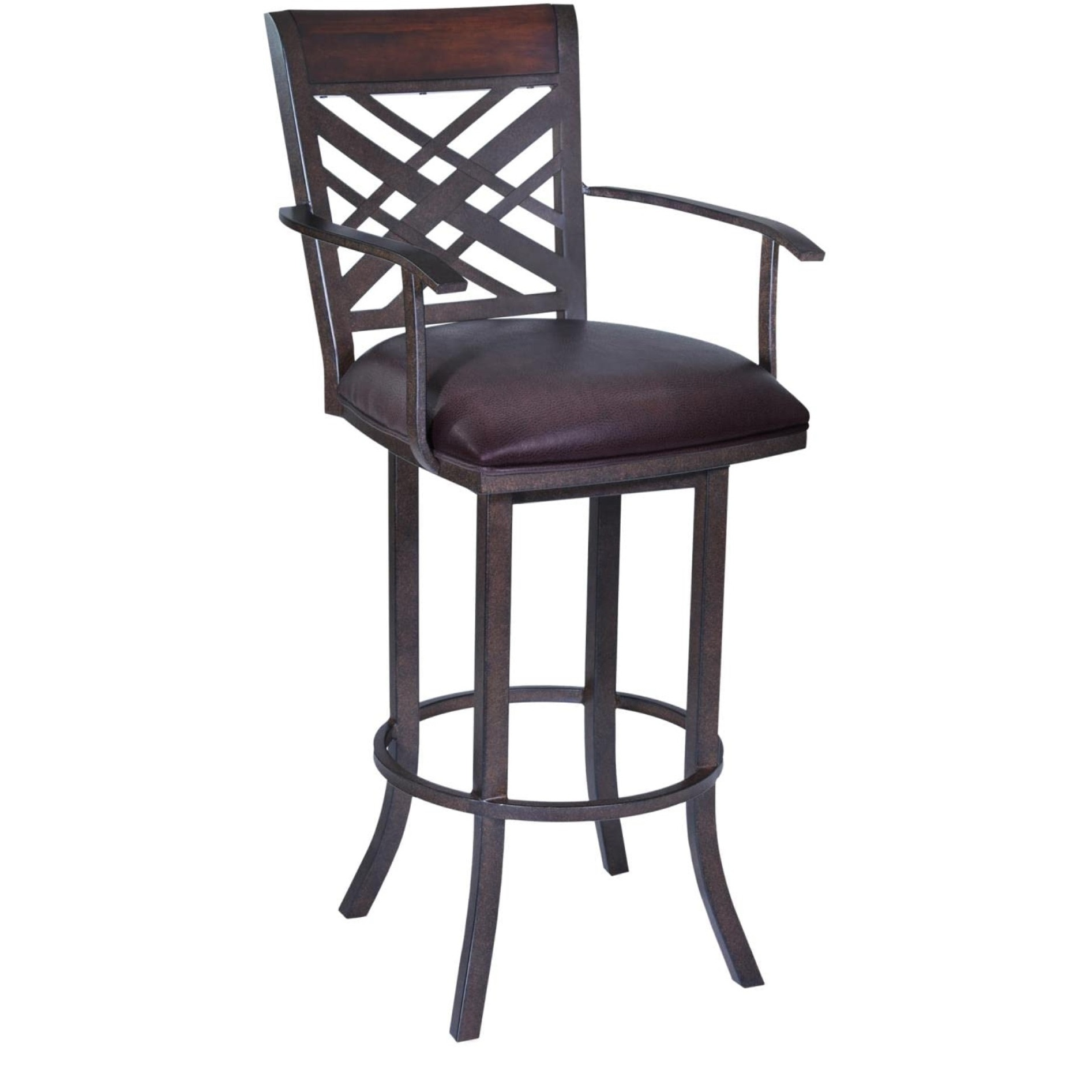 Tahiti 30"" Arm Barstool In Auburn Bay Finish With Brown Pu Upholstery