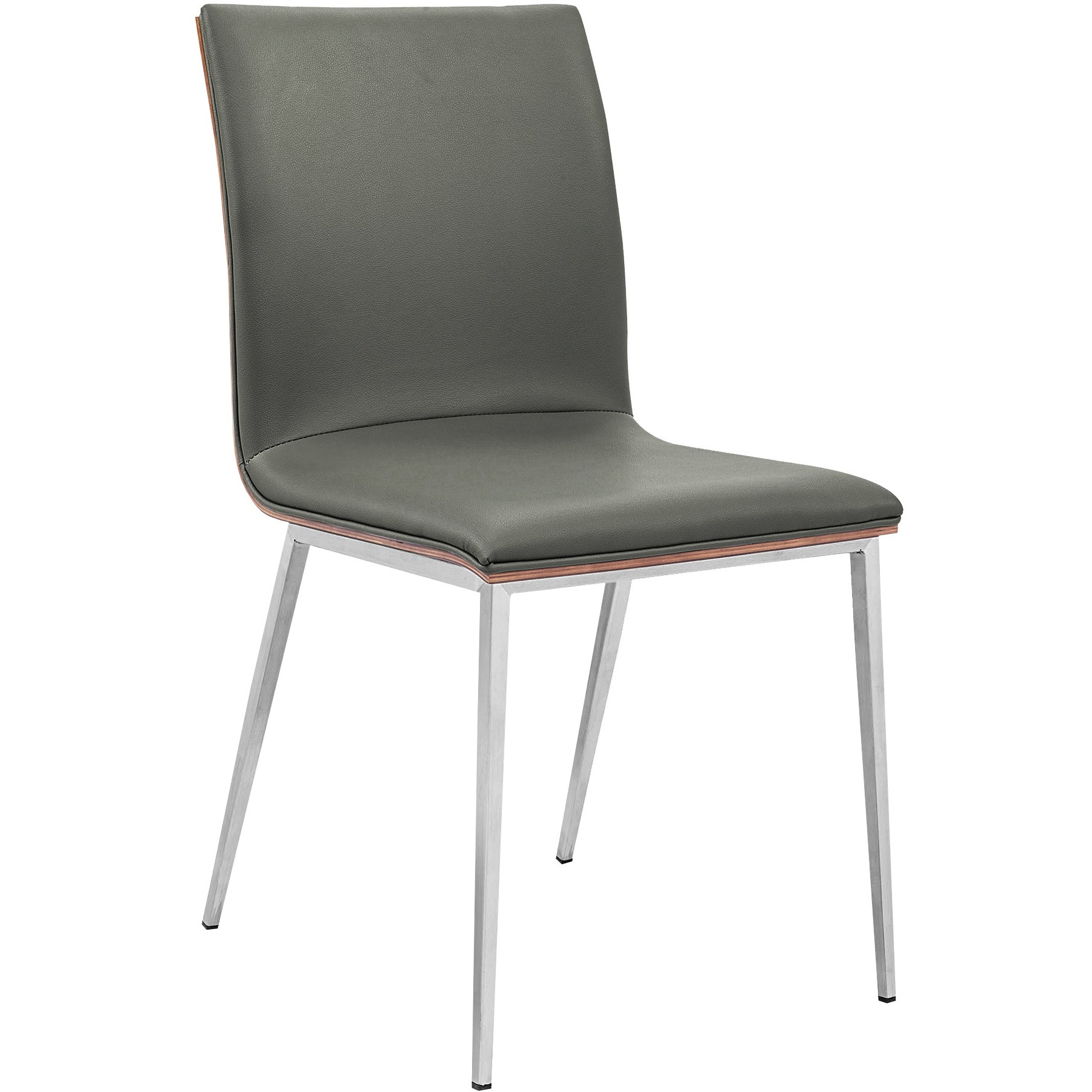 Armen Living Crystal Dining Chair In Brushed Stainless Steel Finish With Grey Faux Leather And Walnut Back - Set Of 2