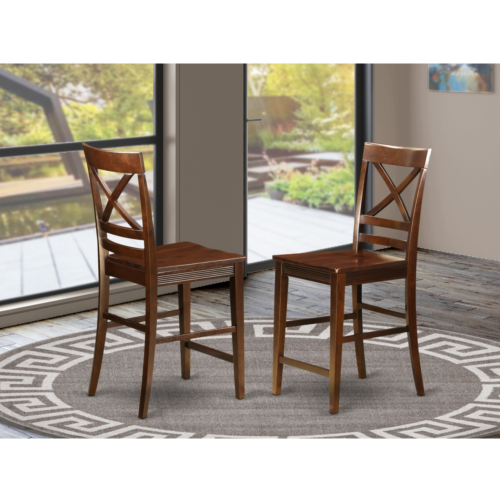 Quincy  Counter  Height  Stools  With  X-Back  In  Mahogany  Finish   Set  Of  2