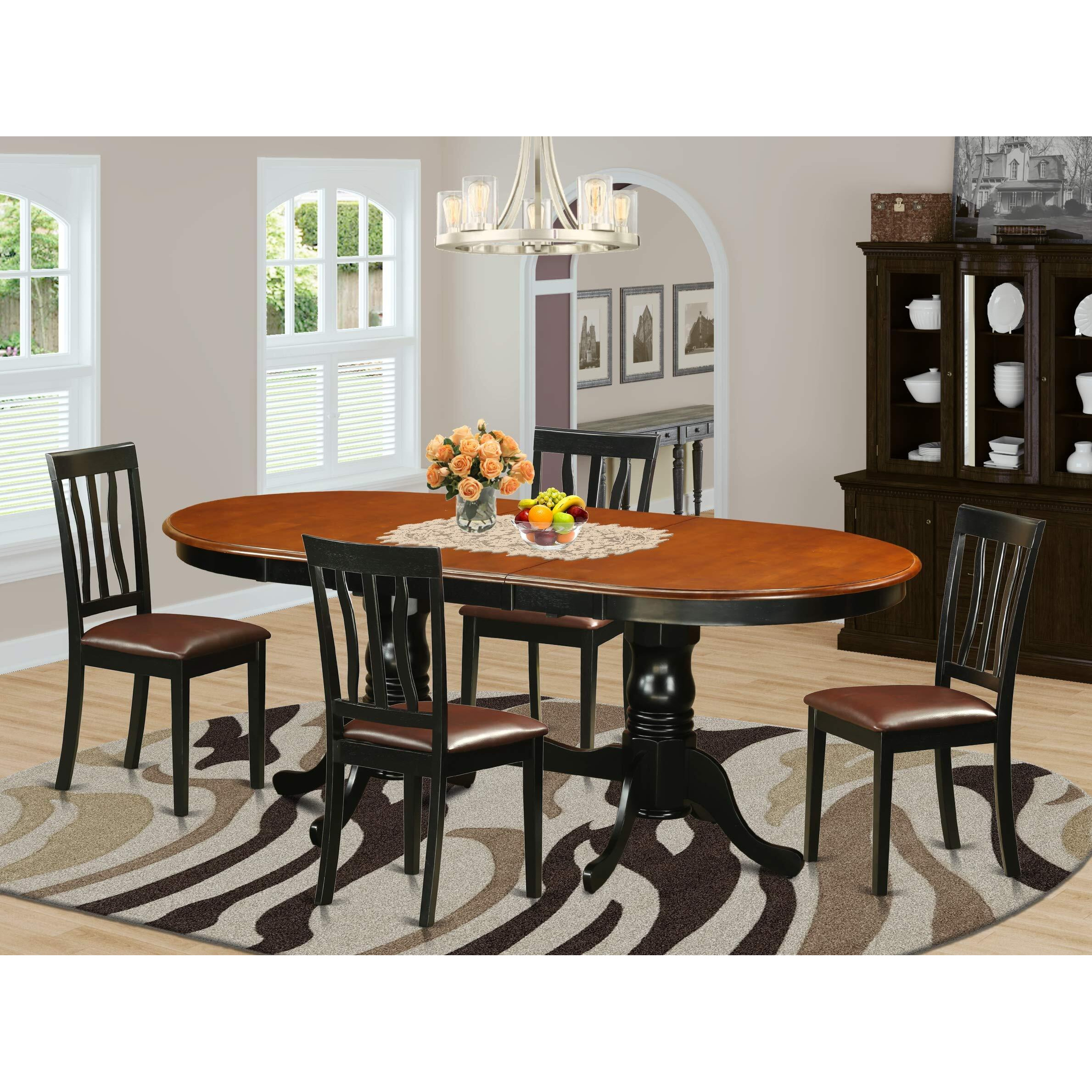 East West Furniture Plan5-Bch-Lc 5 Piece Room Furniture Set Includes An Oval Kitchen Table With Butterfly Leaf And 4 Faux Leather Upholstered Dining Chairs  42X78 Inch