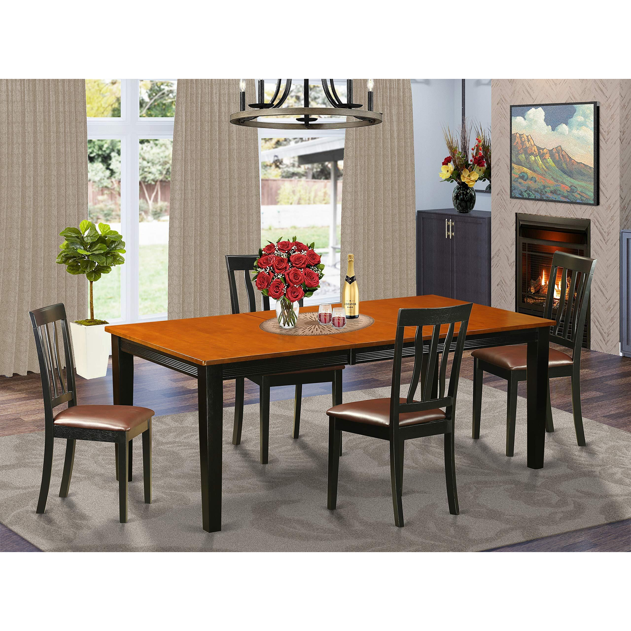 East West Furniture Quan5-Bch-Lc 5 Piece Set Includes A Rectangle Dining Room Table With Butterfly Leaf And 4 Faux Leather Upholstered Chairs  40X78 Inch