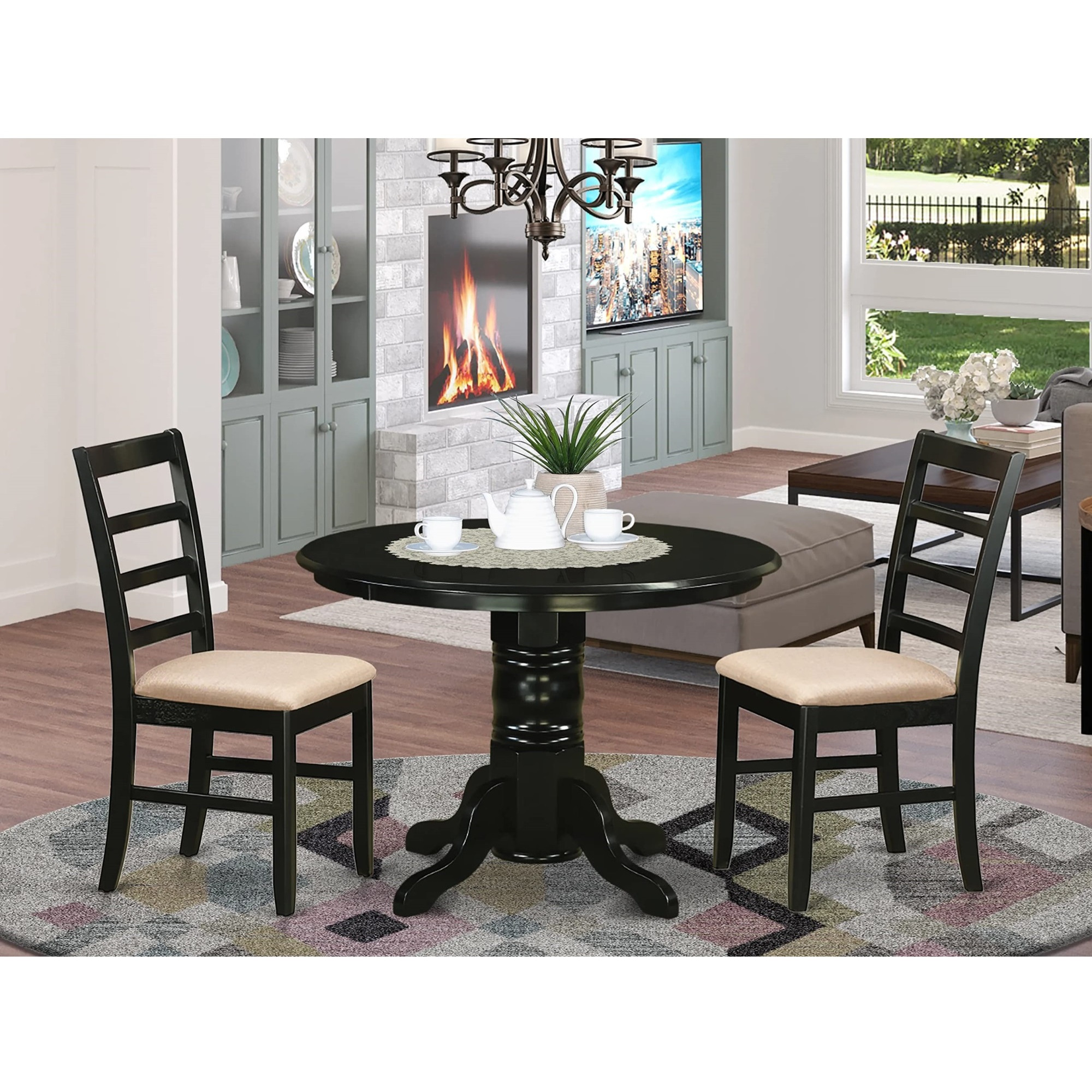 Shpf3-Blk-C 3 Pctable Set For 2-Dining Table And 2 Dinette Chairs
