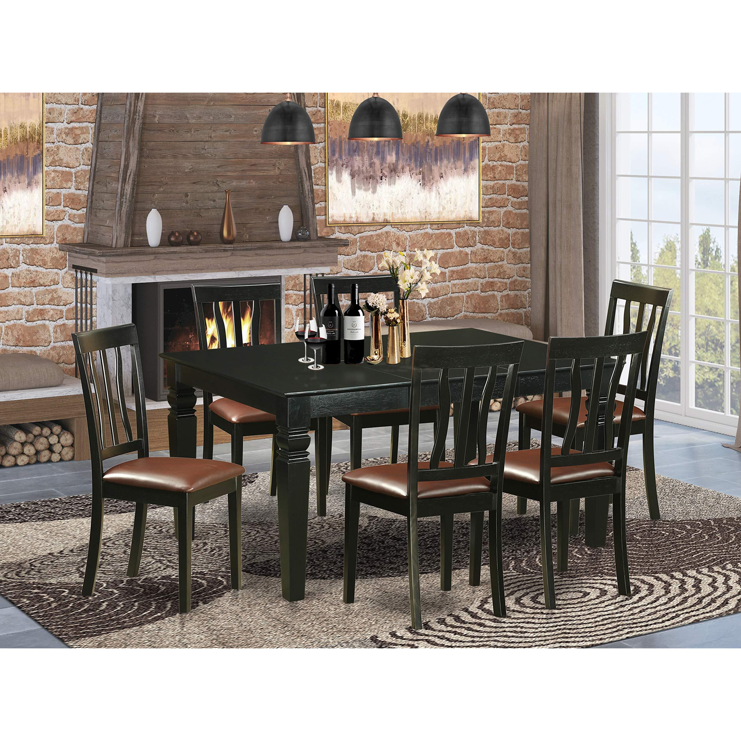 East West Furniture Wean7-Blk-Lc 7 Piece Set Consist Of A Rectangle Dining Room Table With Butterfly Leaf And 6 Faux Leather Upholstered Kitchen Chairs  42X60 Inch