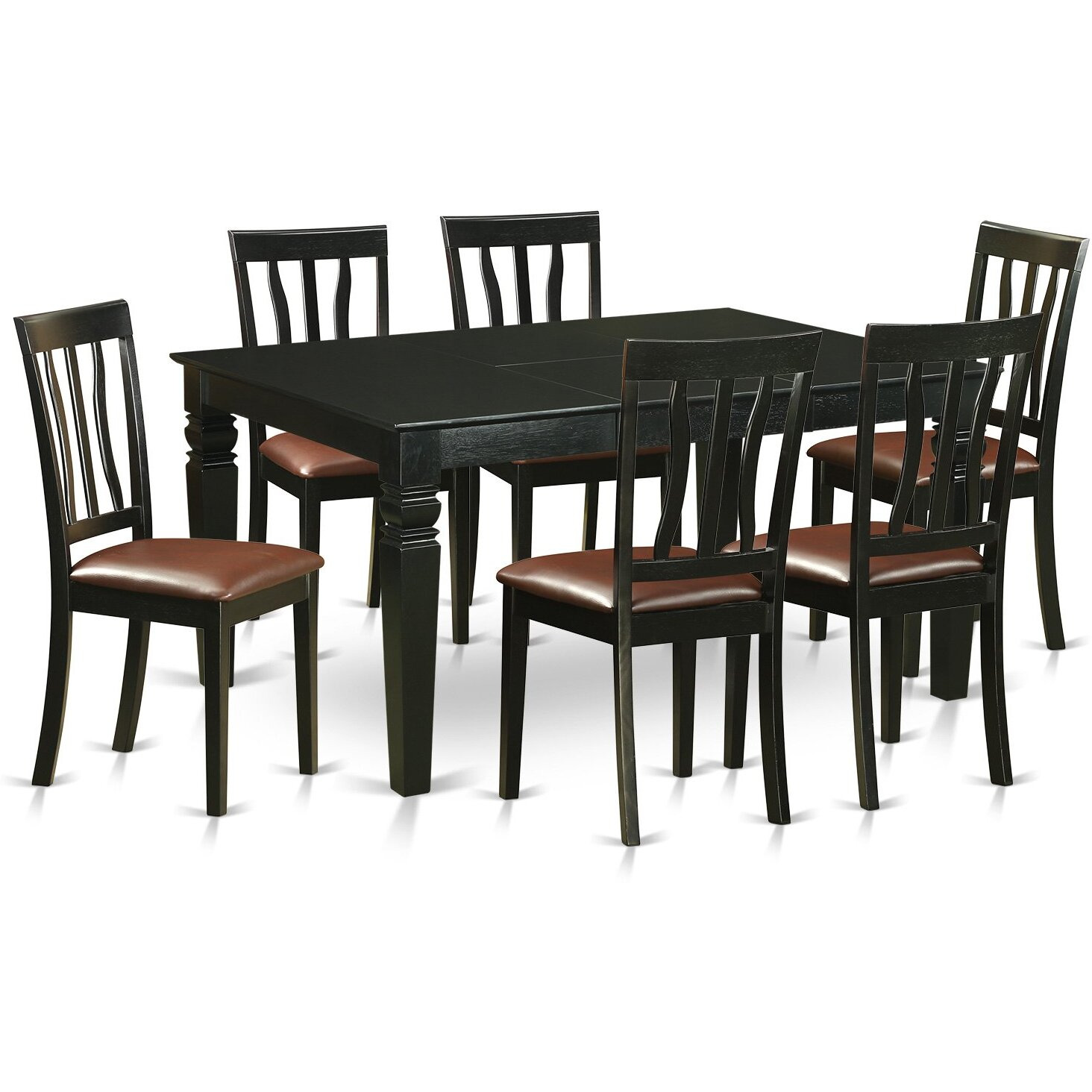 East West Furniture Wean7-Blk-Lc 7 Piece Set Consist Of A Rectangle Dining Room Table With Butterfly Leaf And 6 Faux Leather Upholstered Kitchen Chairs  42X60 Inch