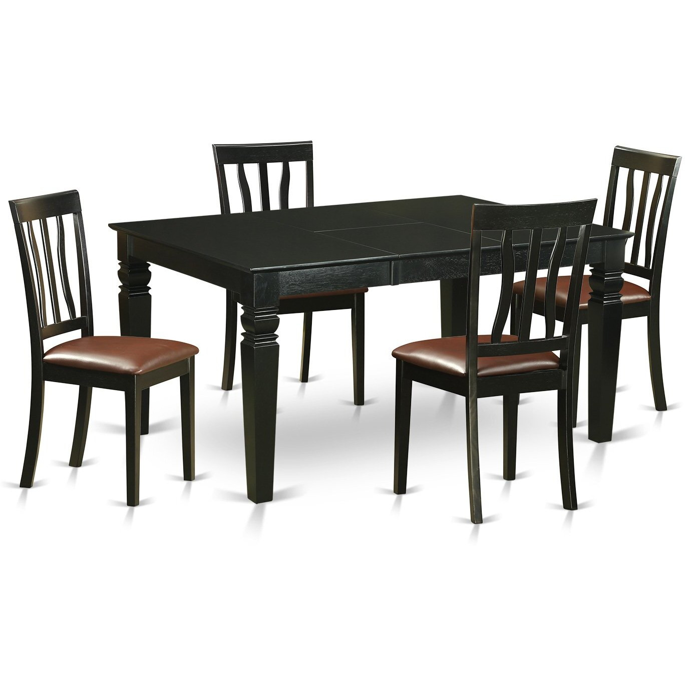 East West Furniture Wean5-Blk-Lc 5 Piece Set For 4 Includes A Rectangle Table With Butterfly Leaf And 4 Faux Leather Kitchen Dining Chairs  42X60 Inch