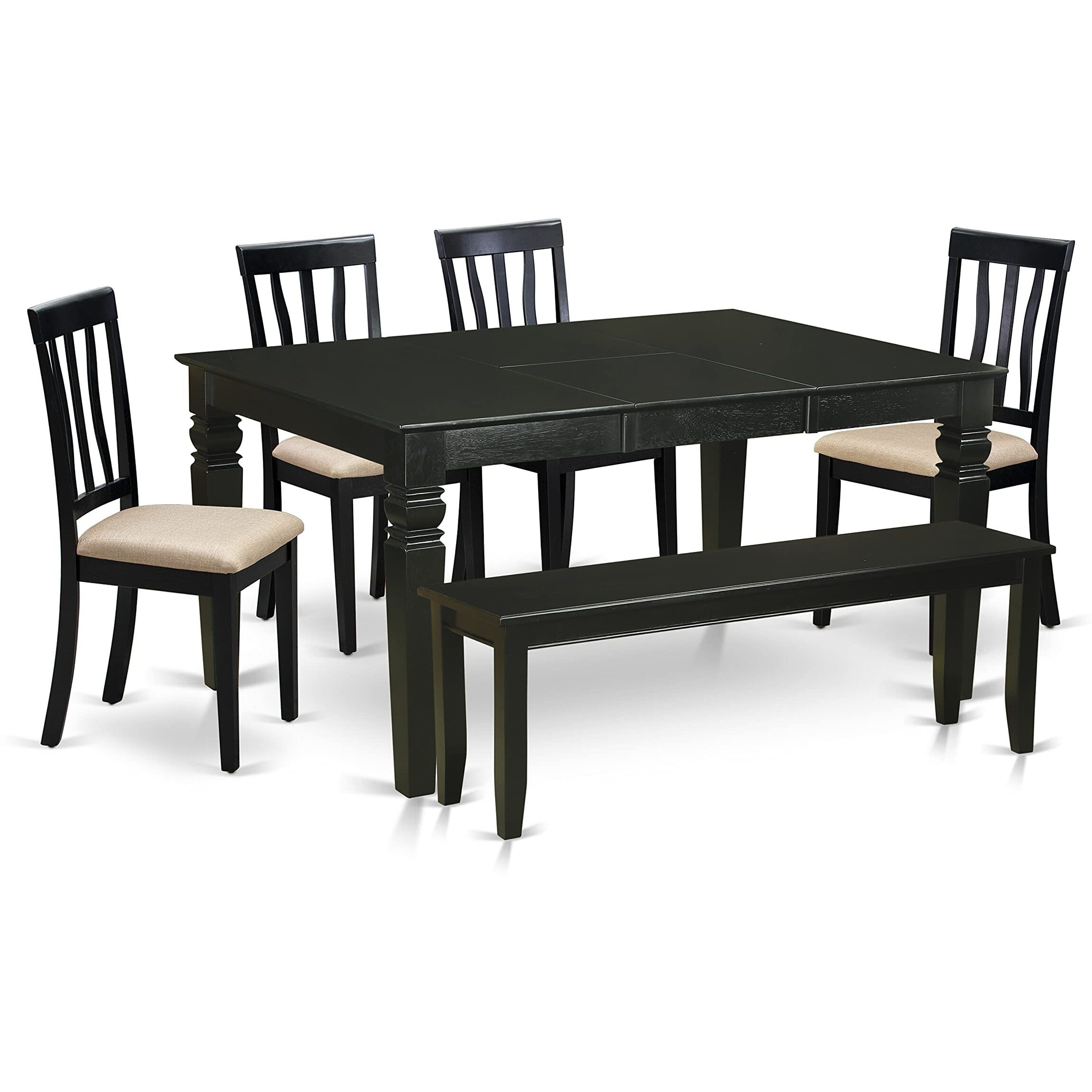 East West Furniture Wean6D-Blk-C 6 Piece Set Contains A Rectangle Dining Table With Butterfly Leaf And 4 Linen Fabric Upholstered Chairs With A Bench  42X60 Inch