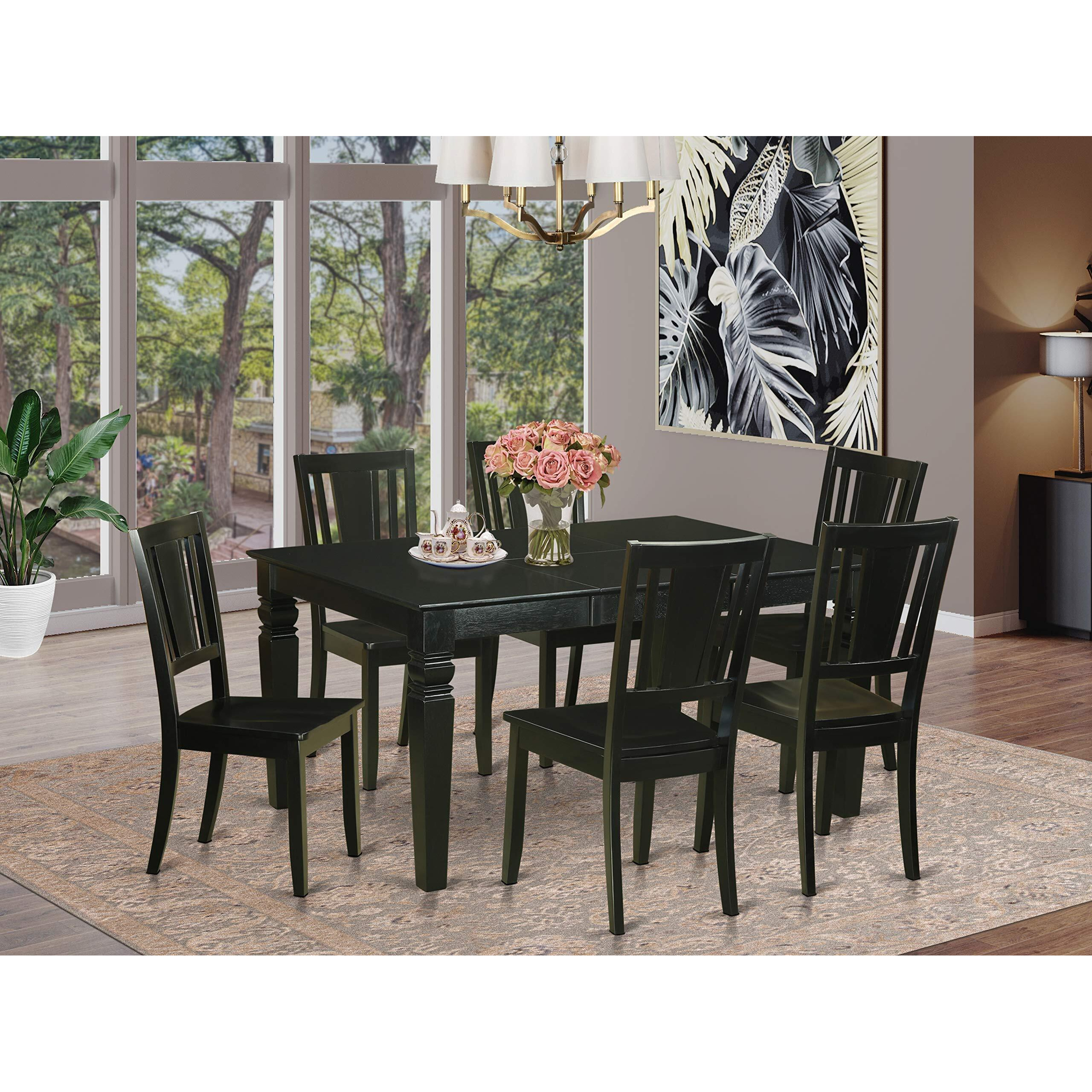 East West Furniture Wedu7-Blk-W 7 Piece Kitchen Set Consist Of A Rectangle Table With Butterfly Leaf And 6 Dining Chairs  42X60 Inch  Black