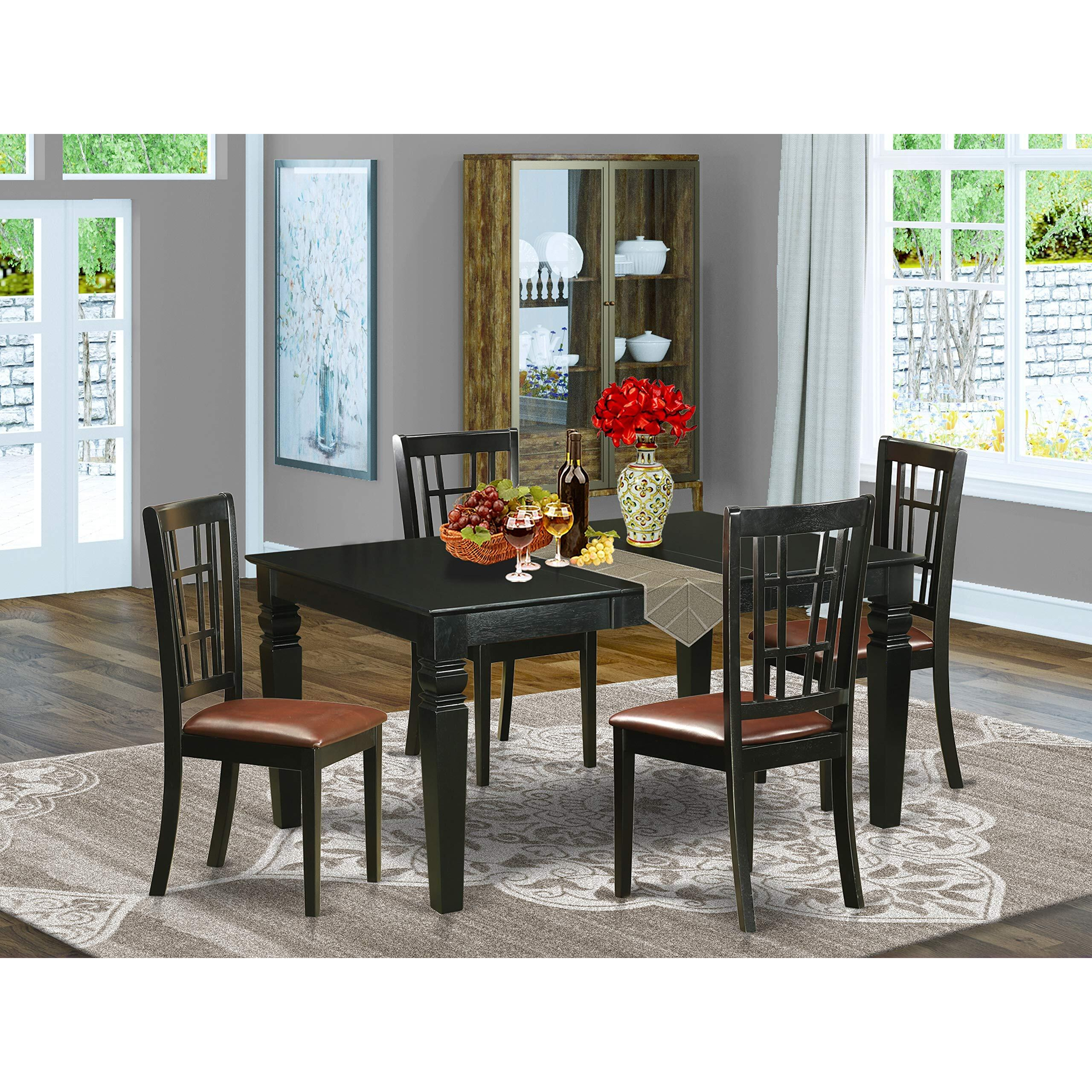 East West Furniture Weni5-Blk-Lc 5 Piece Dinette Set Includes A Rectangle Room Table With Butterfly Leaf And 4 Faux Leather Upholstered Dining Chairs  42X60 Inch