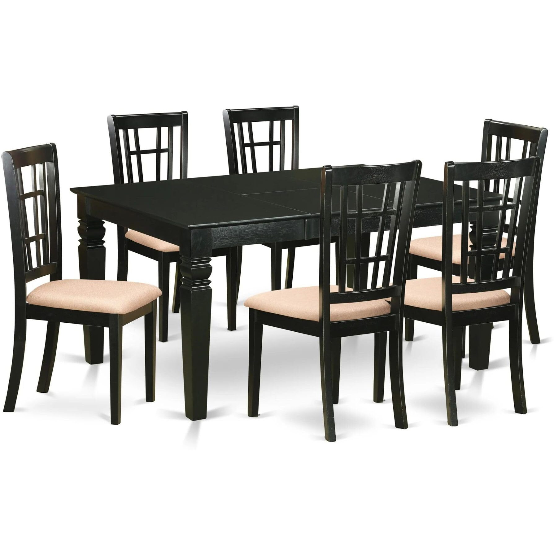 East West Furniture Weni7-Blk-C 7 Piece Set Consist Of A Rectangle Dining Room Table With Butterfly Leaf And 6 Linen Fabric Upholstered Kitchen Chairs  42X60 Inch