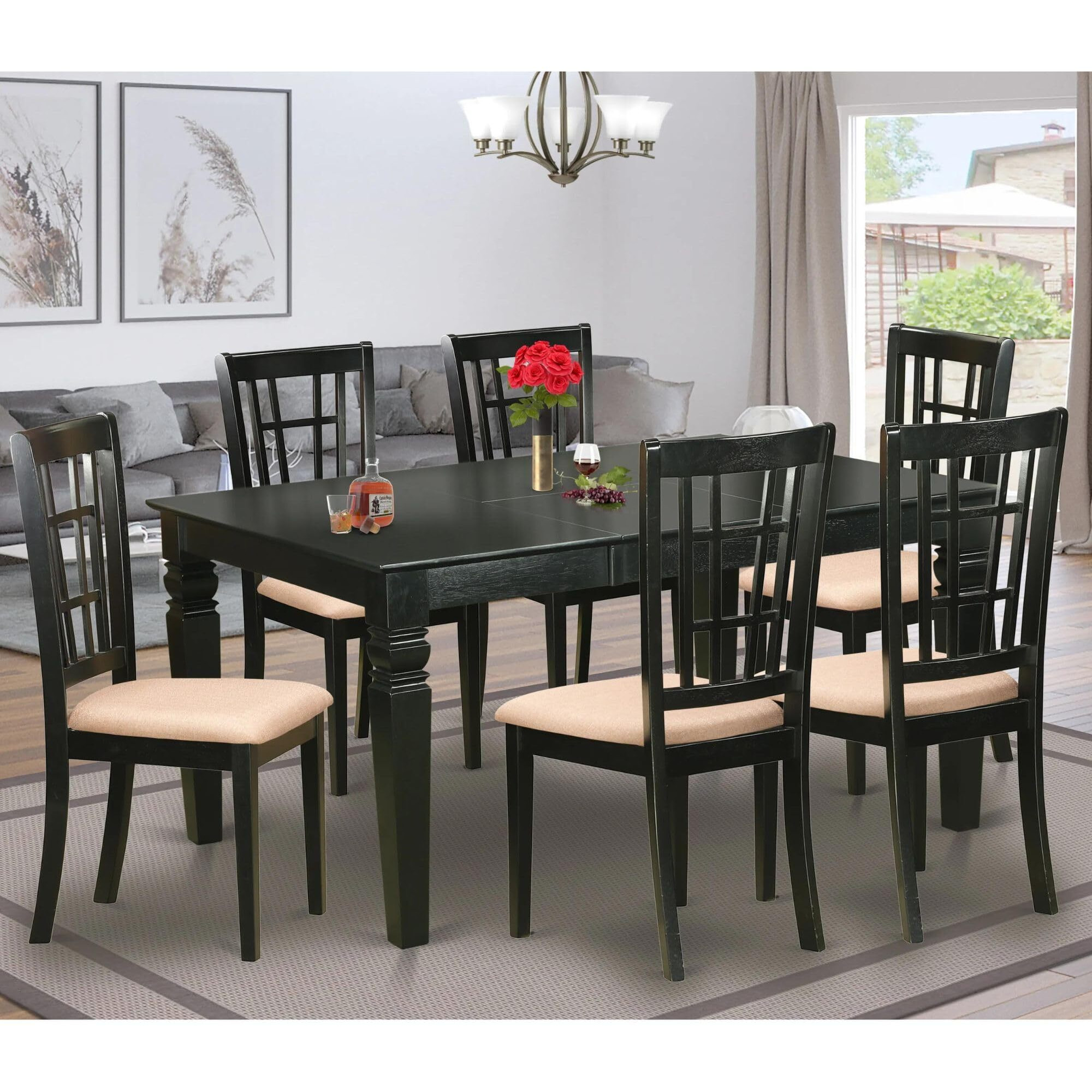 East West Furniture Weni7-Blk-C 7 Piece Set Consist Of A Rectangle Dining Room Table With Butterfly Leaf And 6 Linen Fabric Upholstered Kitchen Chairs  42X60 Inch