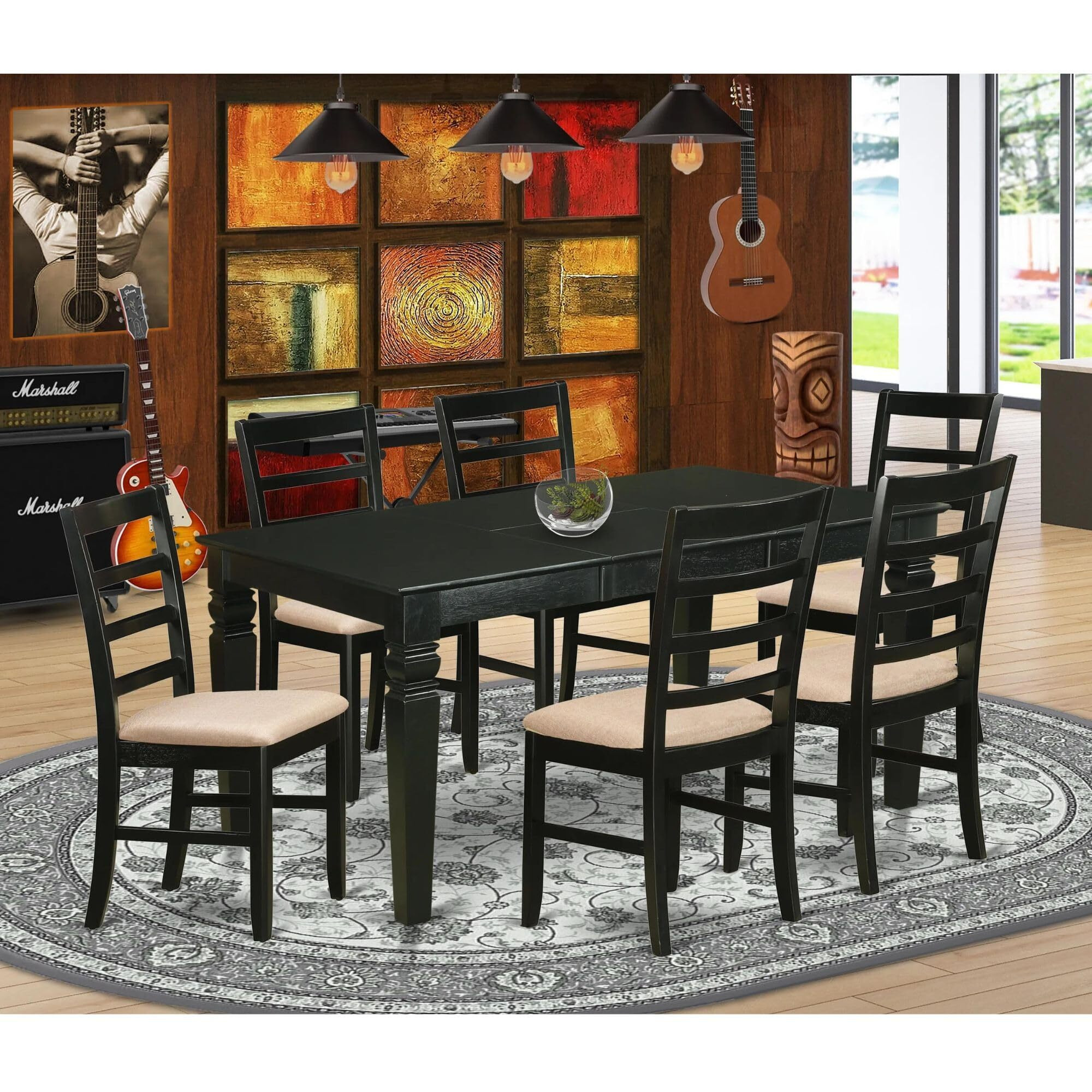 Wepf7-Blk-C 7 Pc Dinette Set For 6-Dining Table And 6 Dinette Chairs
