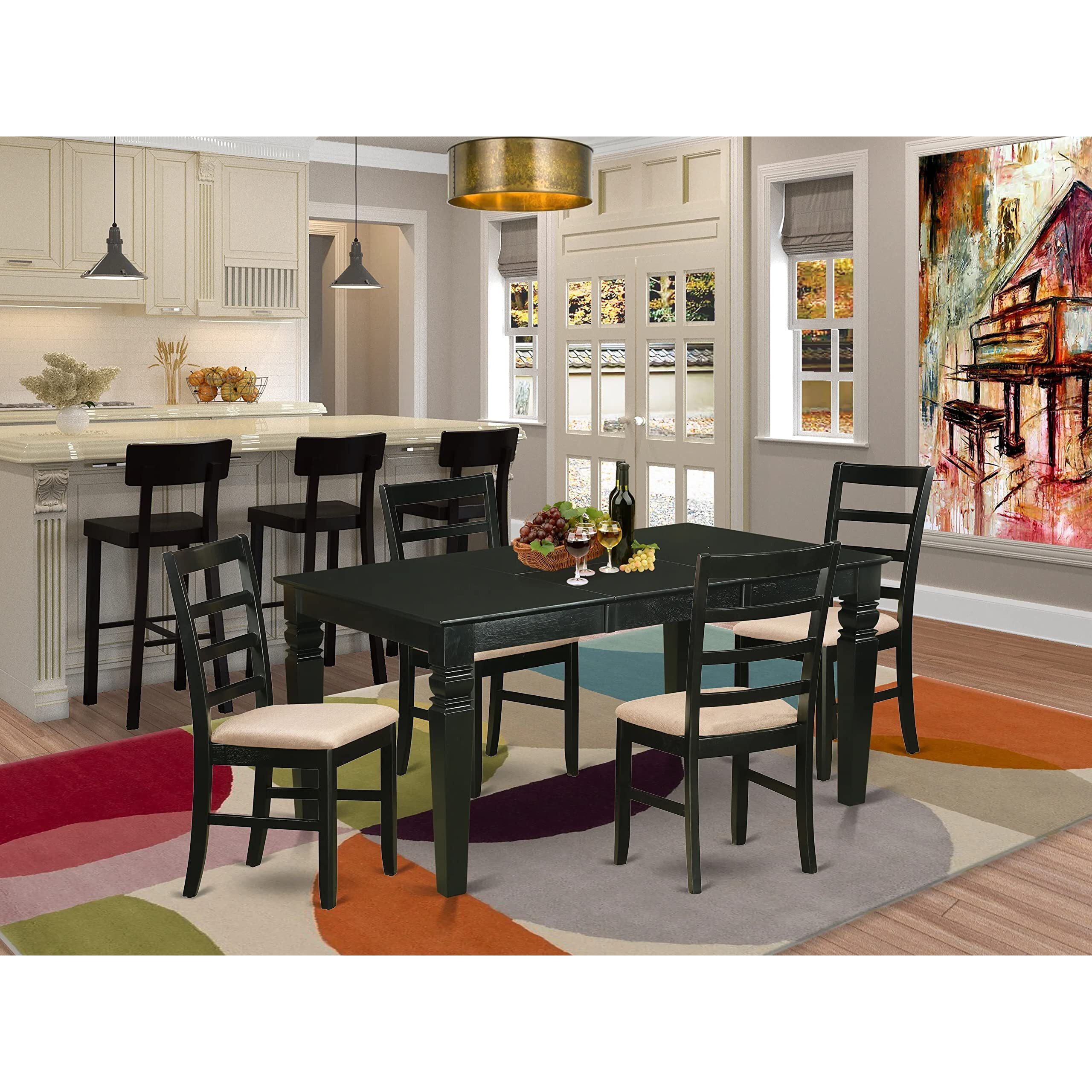 East West Furniture Wepf5-Blk-C 5 Piece Dining Room Furniture Set Includes A Rectangle Kitchen Table With Butterfly Leaf And 4 Linen Fabric Upholstered Chairs  42X60 Inch  Black