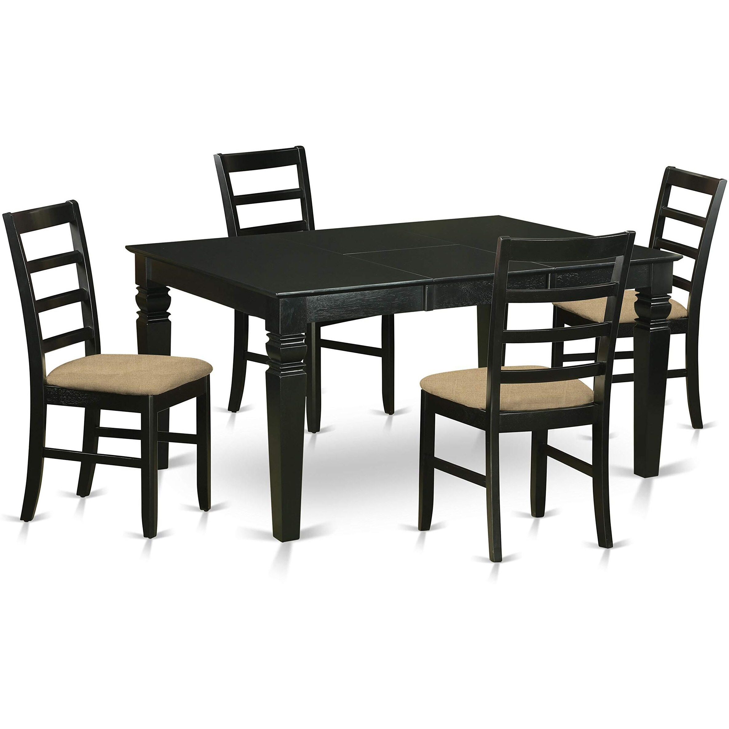 East West Furniture Wepf5-Blk-C 5 Piece Dining Room Furniture Set Includes A Rectangle Kitchen Table With Butterfly Leaf And 4 Linen Fabric Upholstered Chairs  42X60 Inch  Black