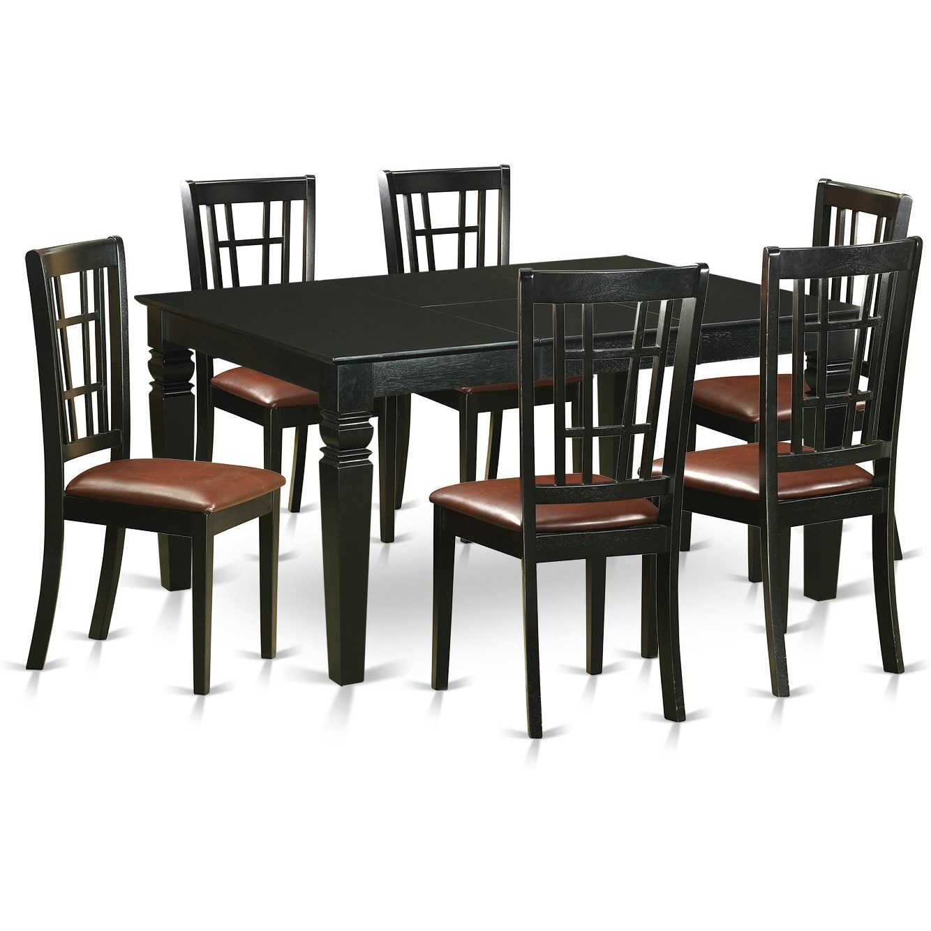 East West Furniture Weni7-Blk-Lc 7 Piece Room Set Consist Of A Rectangle Wooden Table With Butterfly Leaf And 6 Faux Leather Kitchen Dining Chairs  42X60 Inch