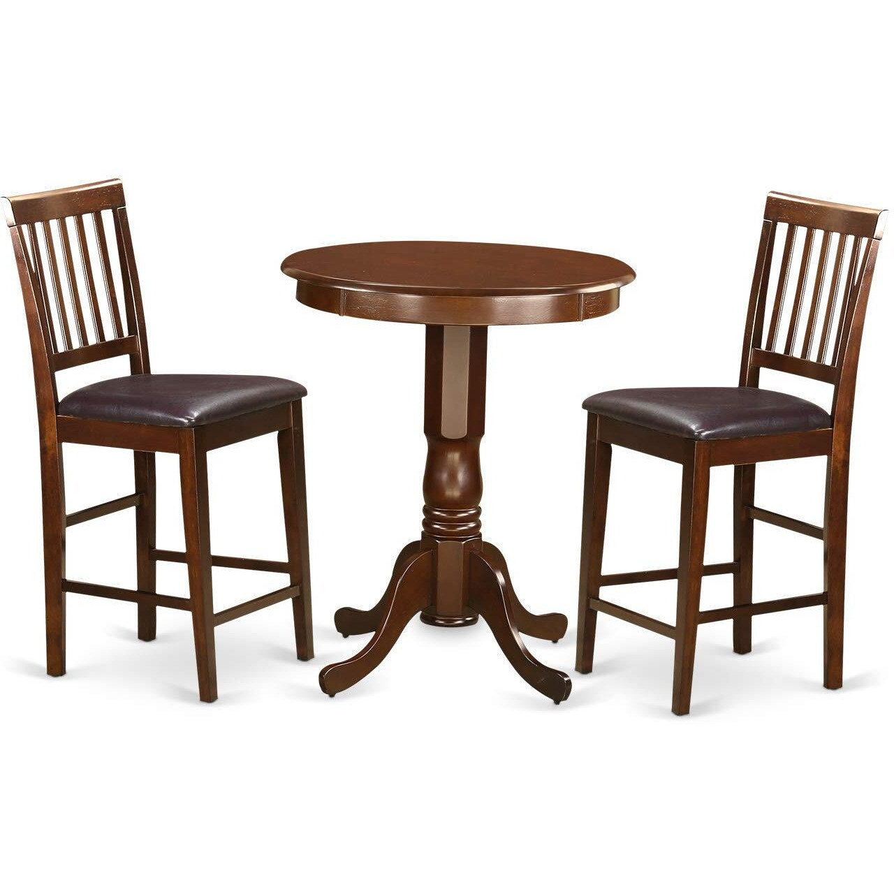 East West Furniture Edvn3-Mah-Lc Eden 3 Piece Counter Height Set Contains A Round Dining Room Table With Pedestal And 2 Faux Leather Upholstered Chairs  30X30 Inch