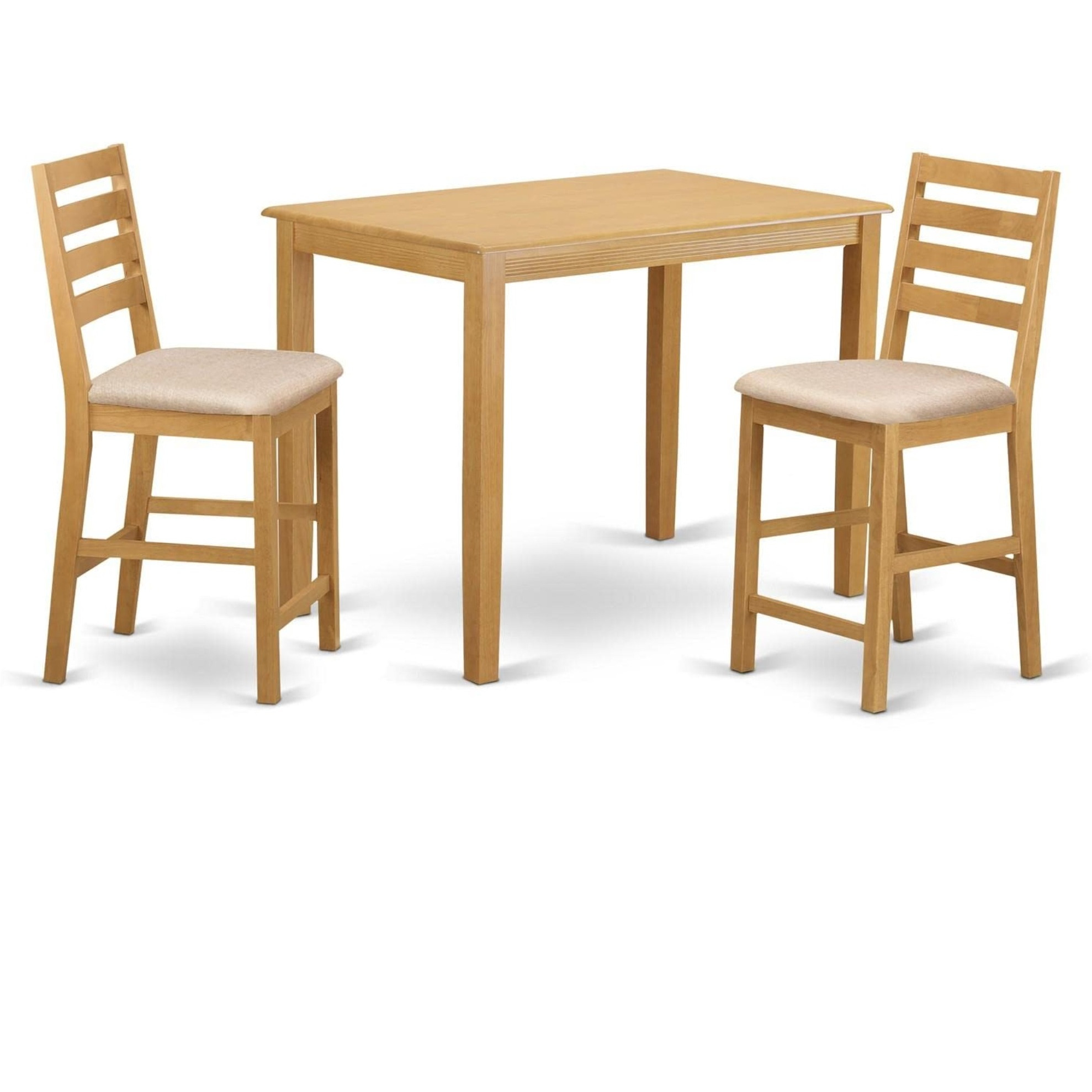 Yacf3-Oak-C 3 Pc Counter Height Set - Counter Height Table And 2 Dinette Chairs.