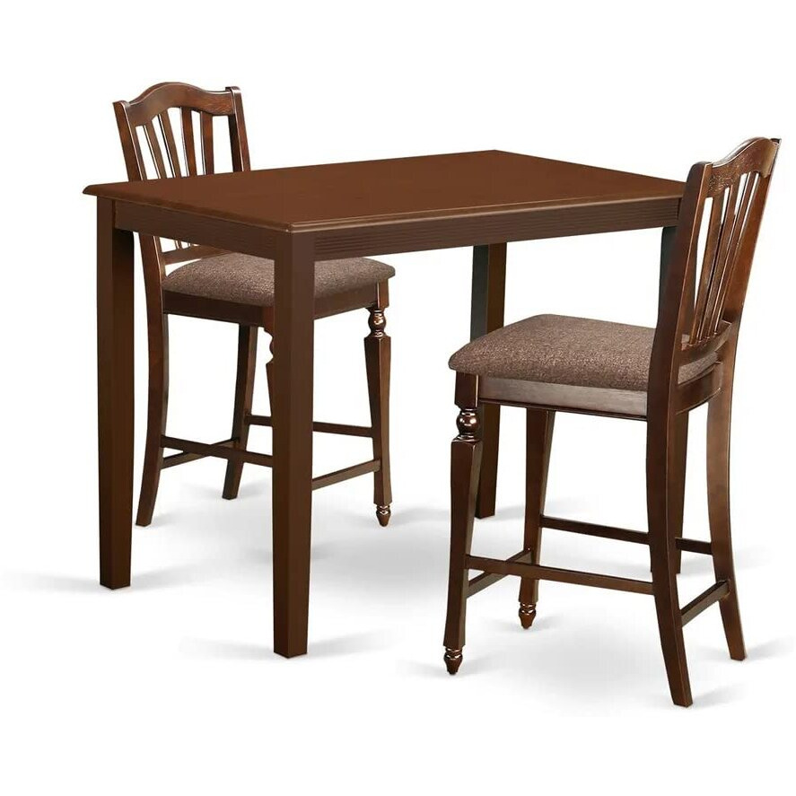 East West Furniture Yach3-Mah-C 3 Piece Kitchen Counter Set For Small Spaces Contains A Rectangle Dining Room Table And 2 Linen Fabric Upholstered Dining Chairs  30X48 Inch  Mahogany