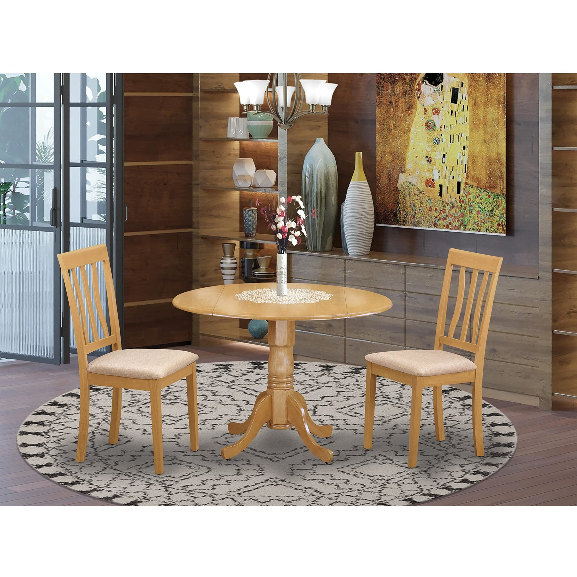 Dlan3-Oak-C 3 Pctable And Chair Set - Kitchen Dinette Table And 2 Kitchen Chairs