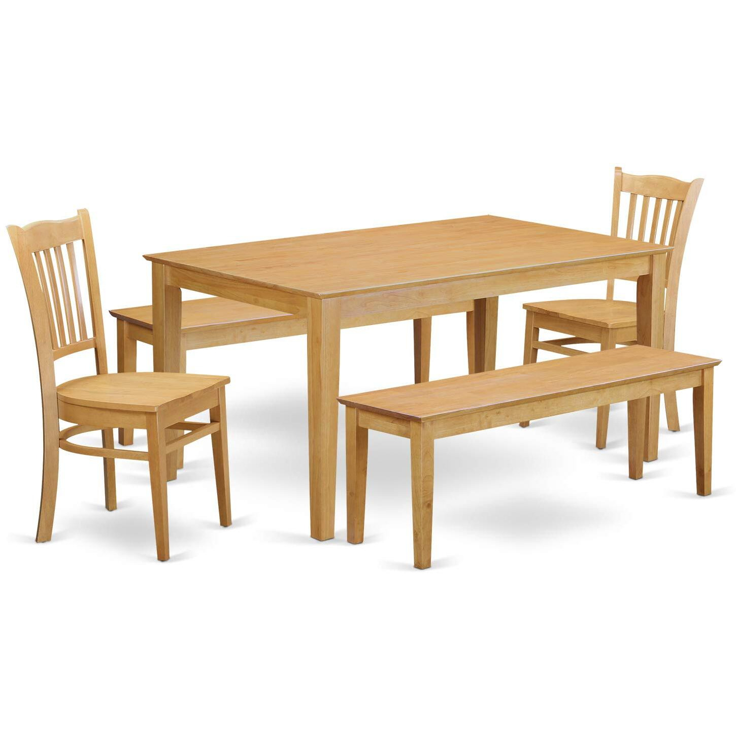 East West Furniture Cagr5C-Oak-W Capri 5 Piece Kitchen Set Includes A Rectangle Room Table And 2 Dining Chairs With 2 Benches  36X60 Inch  Oak