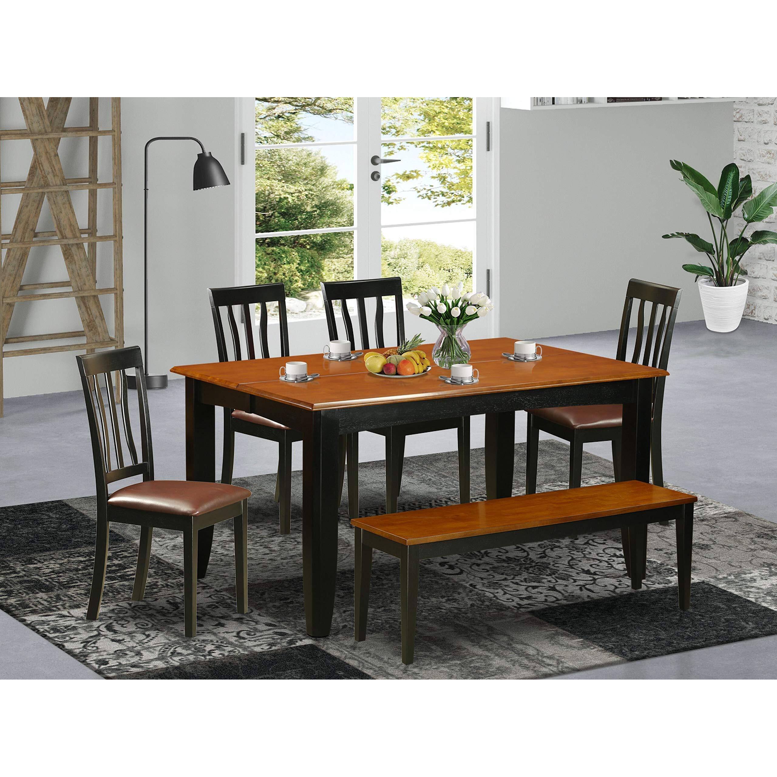 East West Furniture Pfan6-Bch-Lc 6 Piece Dining Room Table Set Contains A Square Kitchen Table With Butterfly Leaf And 4 Faux Leather Dining Chairs With A Bench  54X54 Inch  Black & Cherry