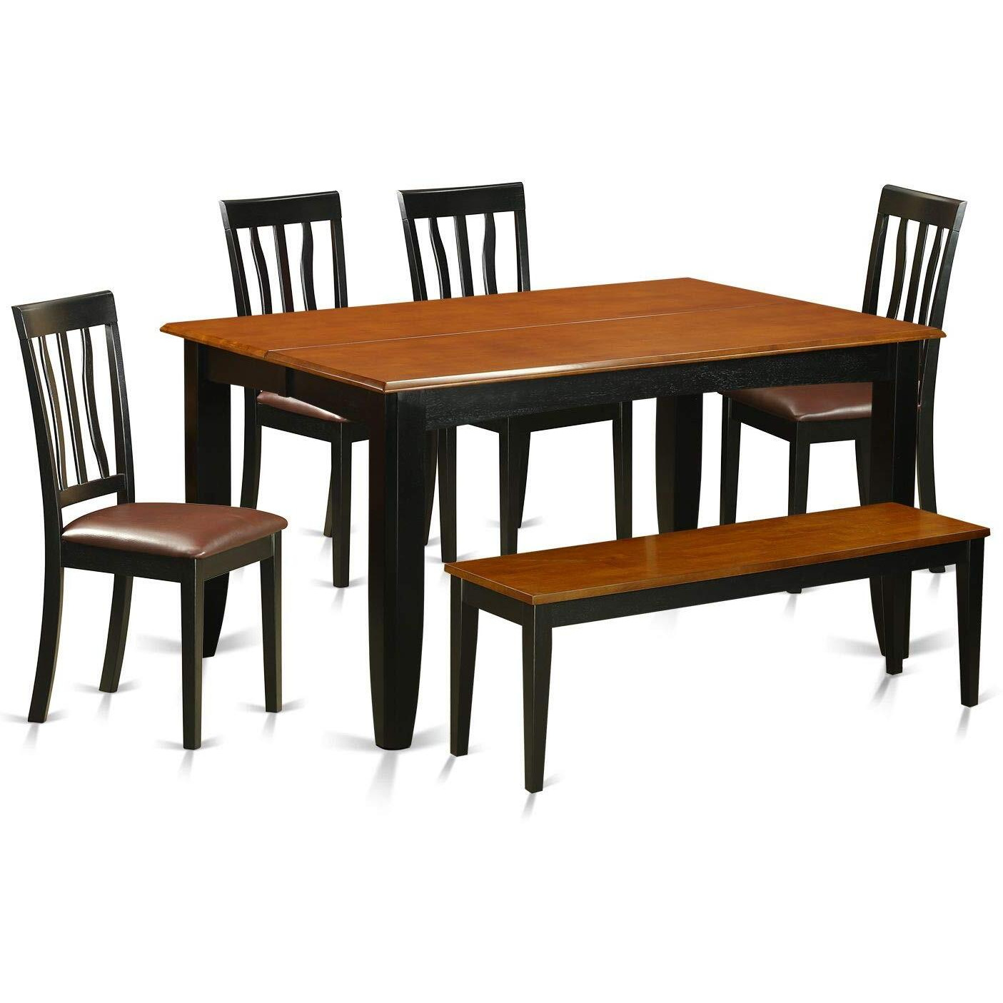 East West Furniture Pfan6-Bch-Lc 6 Piece Dining Room Table Set Contains A Square Kitchen Table With Butterfly Leaf And 4 Faux Leather Dining Chairs With A Bench  54X54 Inch  Black & Cherry