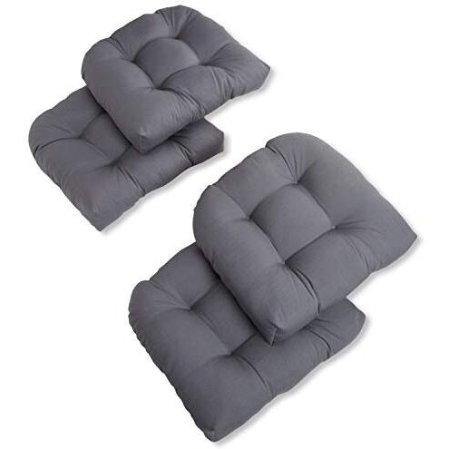 19-Inch U-Shaped Solid Twill Tuffed Dining Chair Cushions (Set Of 4) 93184-4Ch-Tw-Gy
