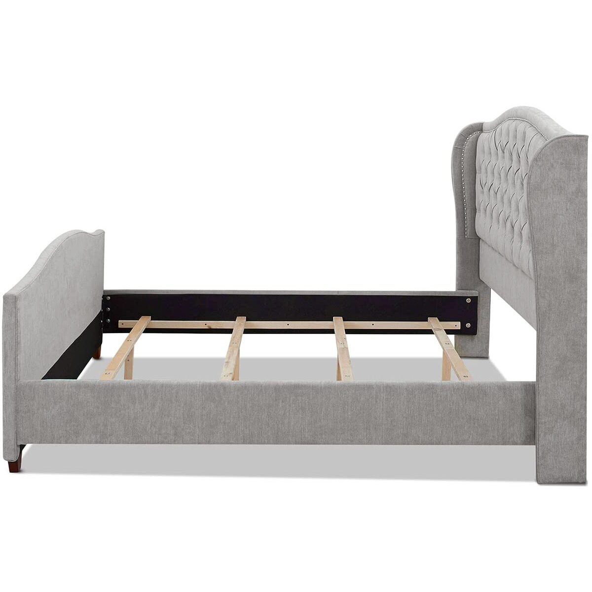 Jennifer Taylor Home Marcella Upholstered Shelter Headboard Bed Set  King  Silver Grey Polyester