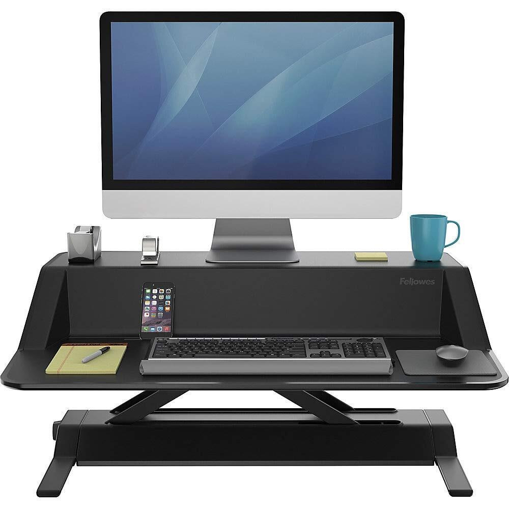 Fellowes Lotus&Trade Sit-Stand Workstation - Black - 35 Lb Load Capacity - 2 X Shelf(Ves) - 5.5"" Height X 32.8"" Width X 24.3"" Depth - Desktop - Steel  Plastic  Phenolic Resin - Black
